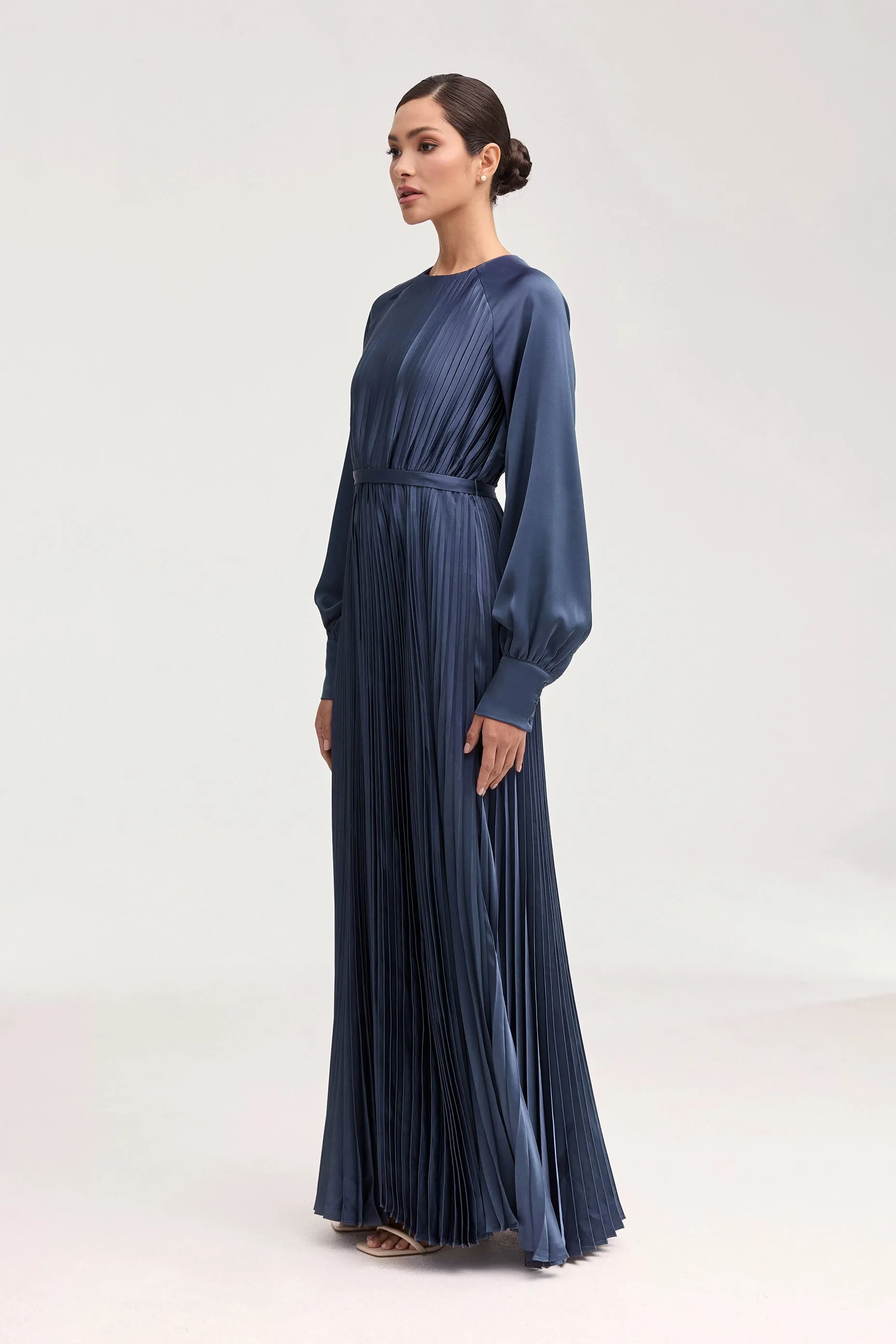 Nadira Satin Pleated Maxi Dress - Dusk