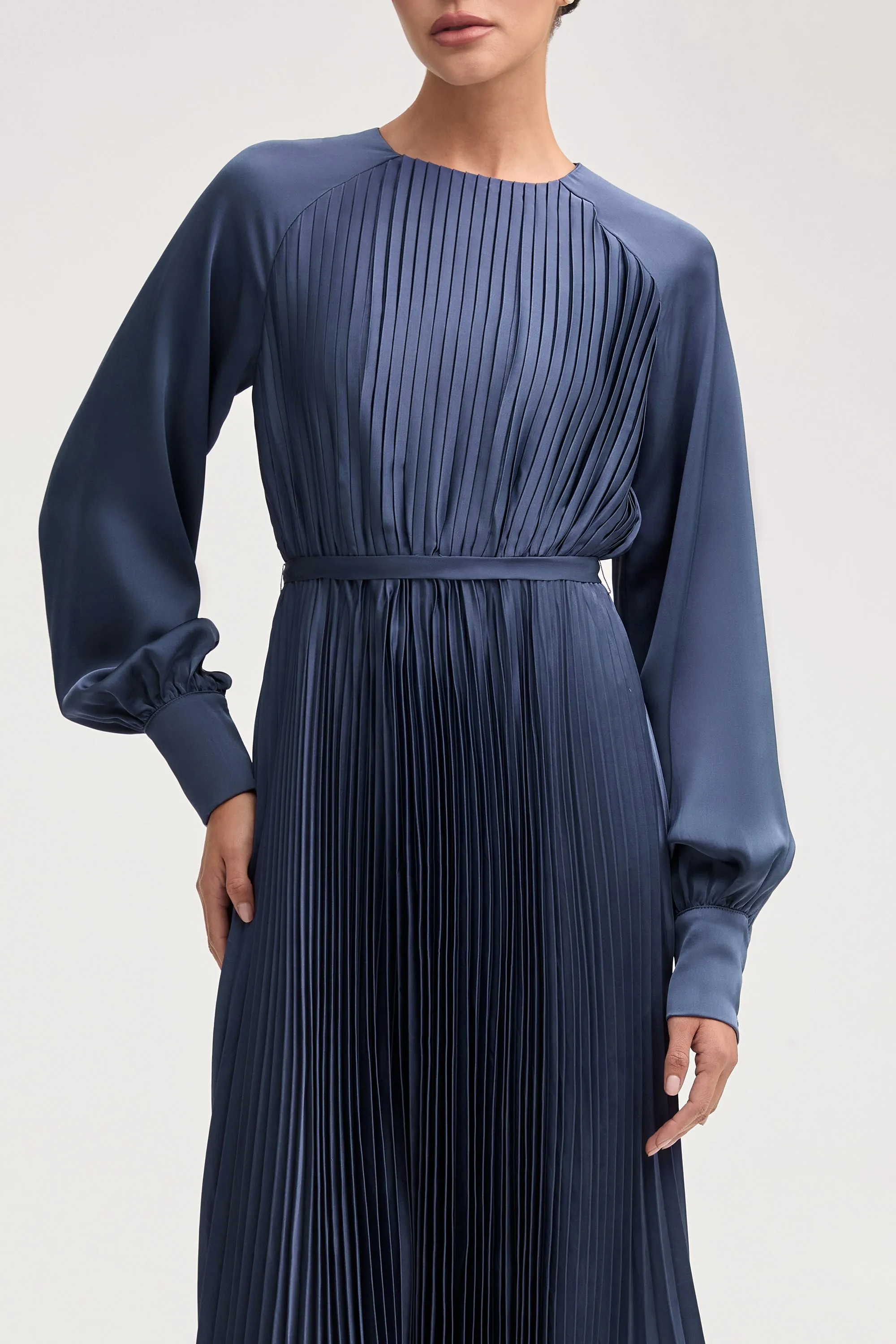 Nadira Satin Pleated Maxi Dress - Dusk
