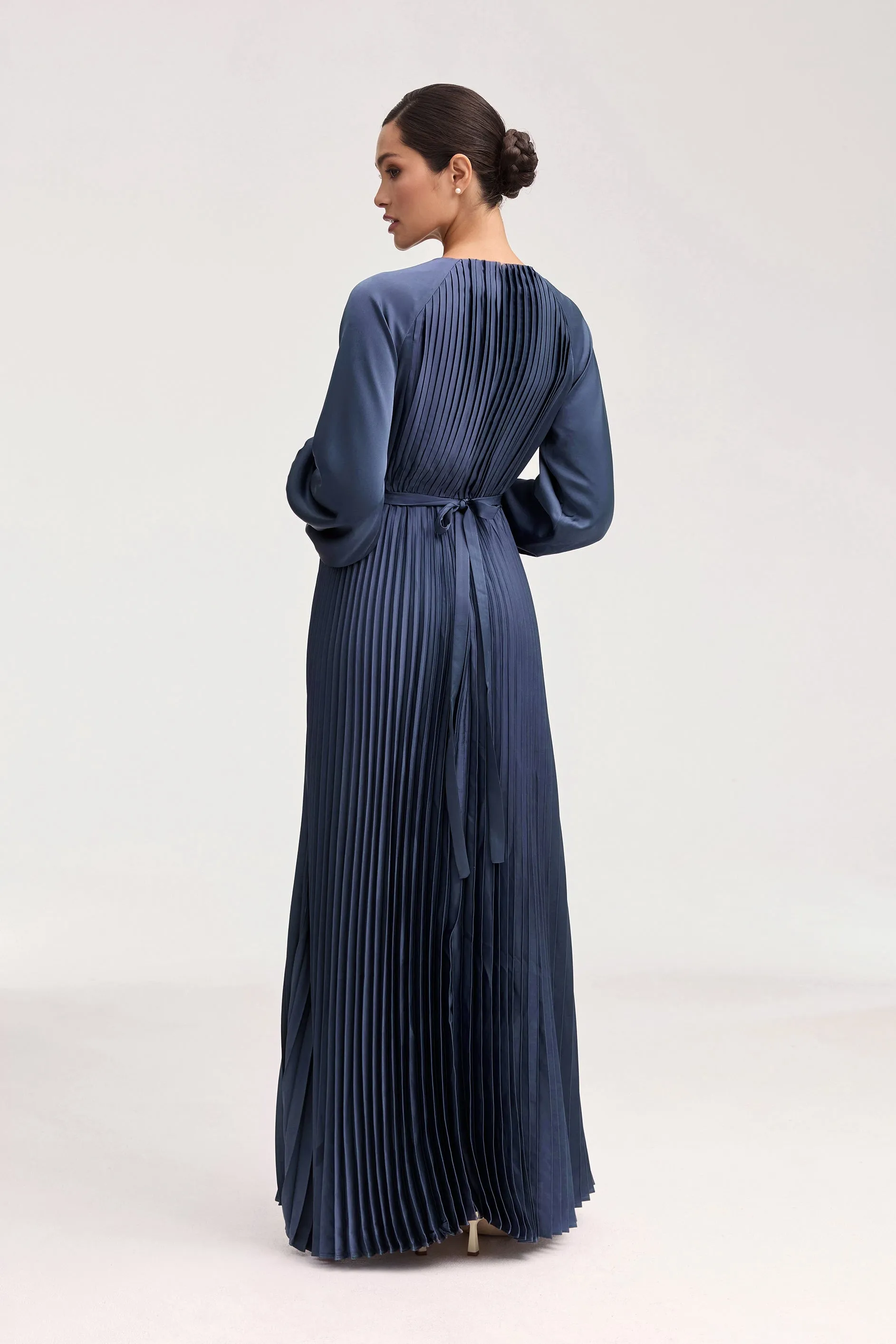 Nadira Satin Pleated Maxi Dress - Dusk