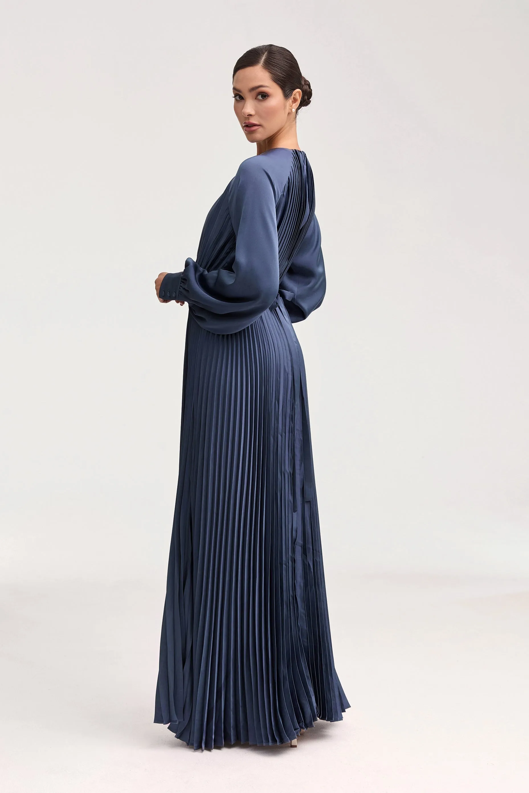 Nadira Satin Pleated Maxi Dress - Dusk
