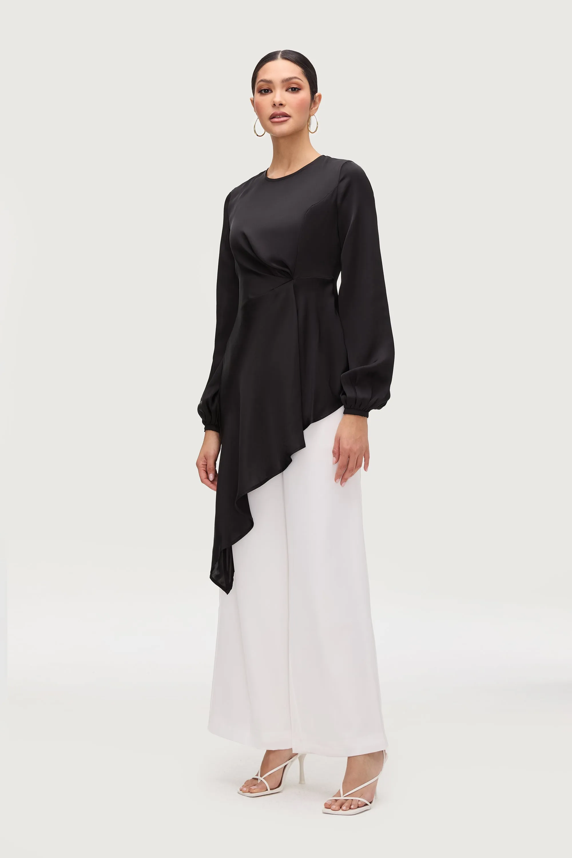 Nailah Asymmetric Drape Top - Black