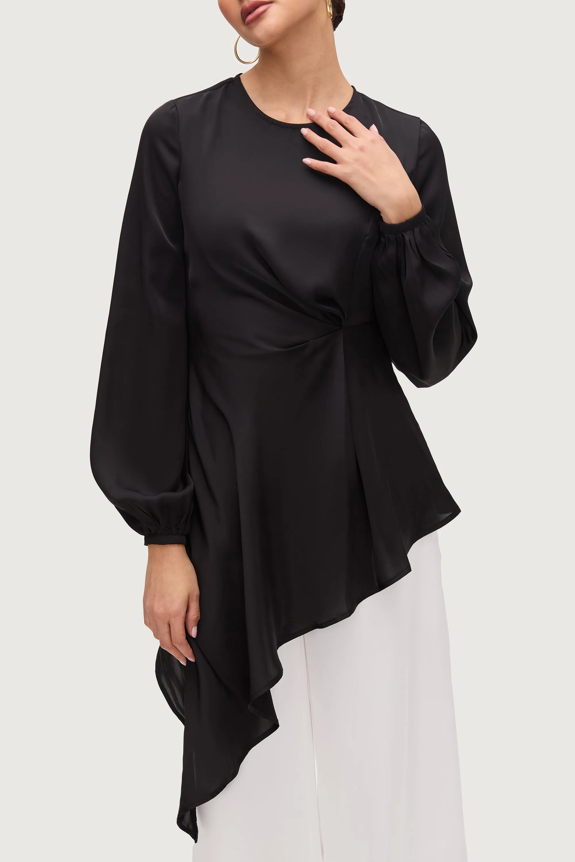 Nailah Asymmetric Drape Top - Black