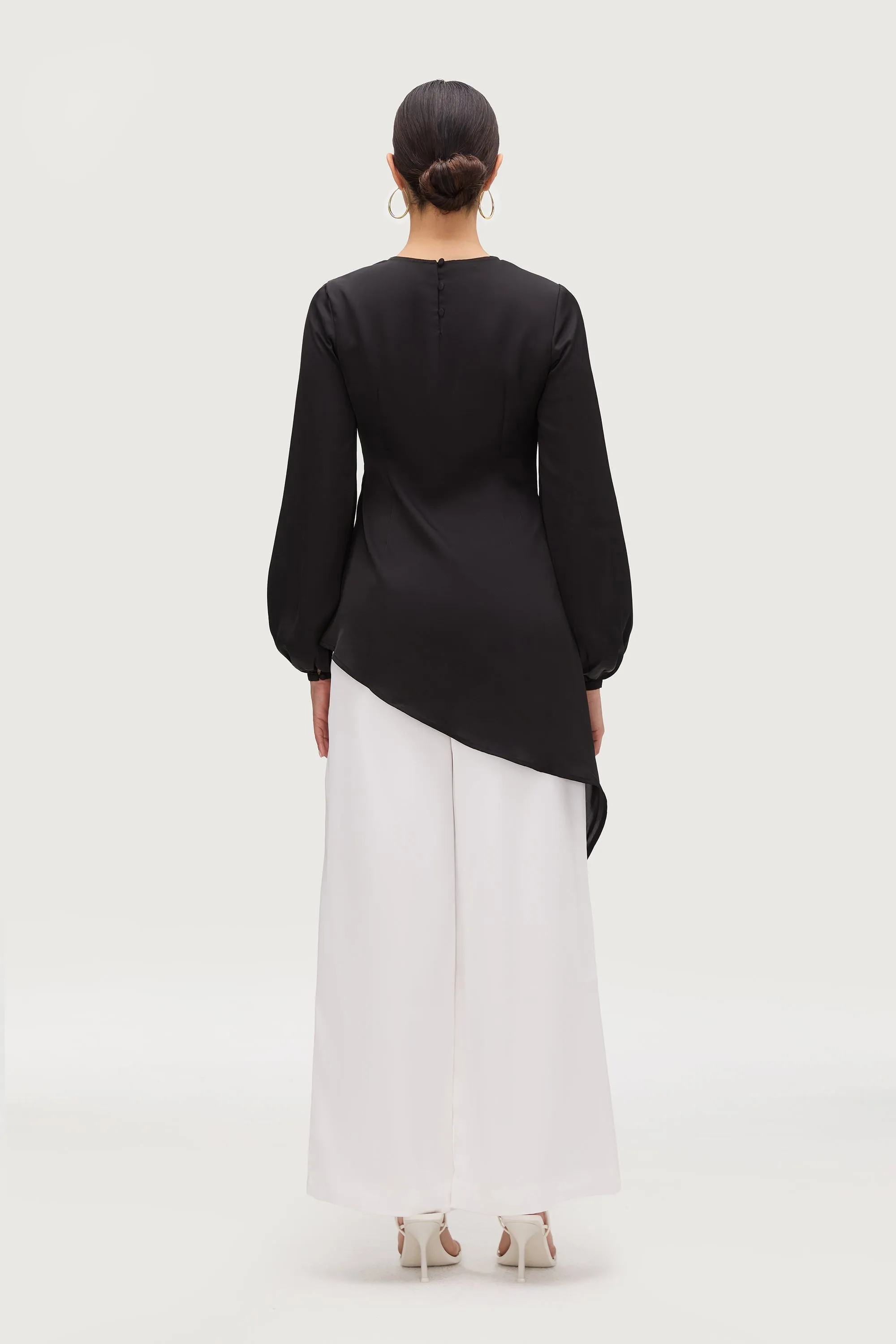 Nailah Asymmetric Drape Top - Black