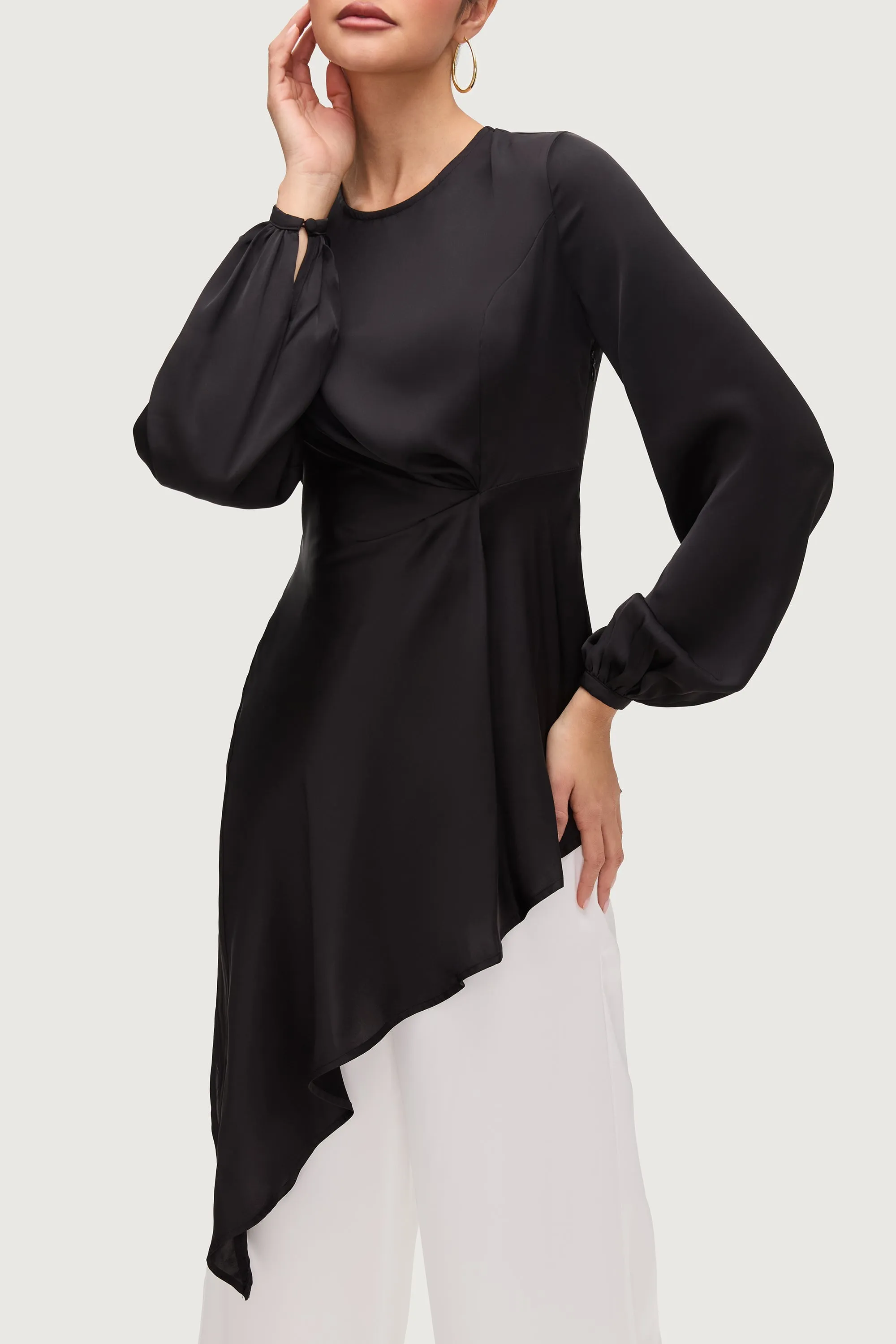 Nailah Asymmetric Drape Top - Black