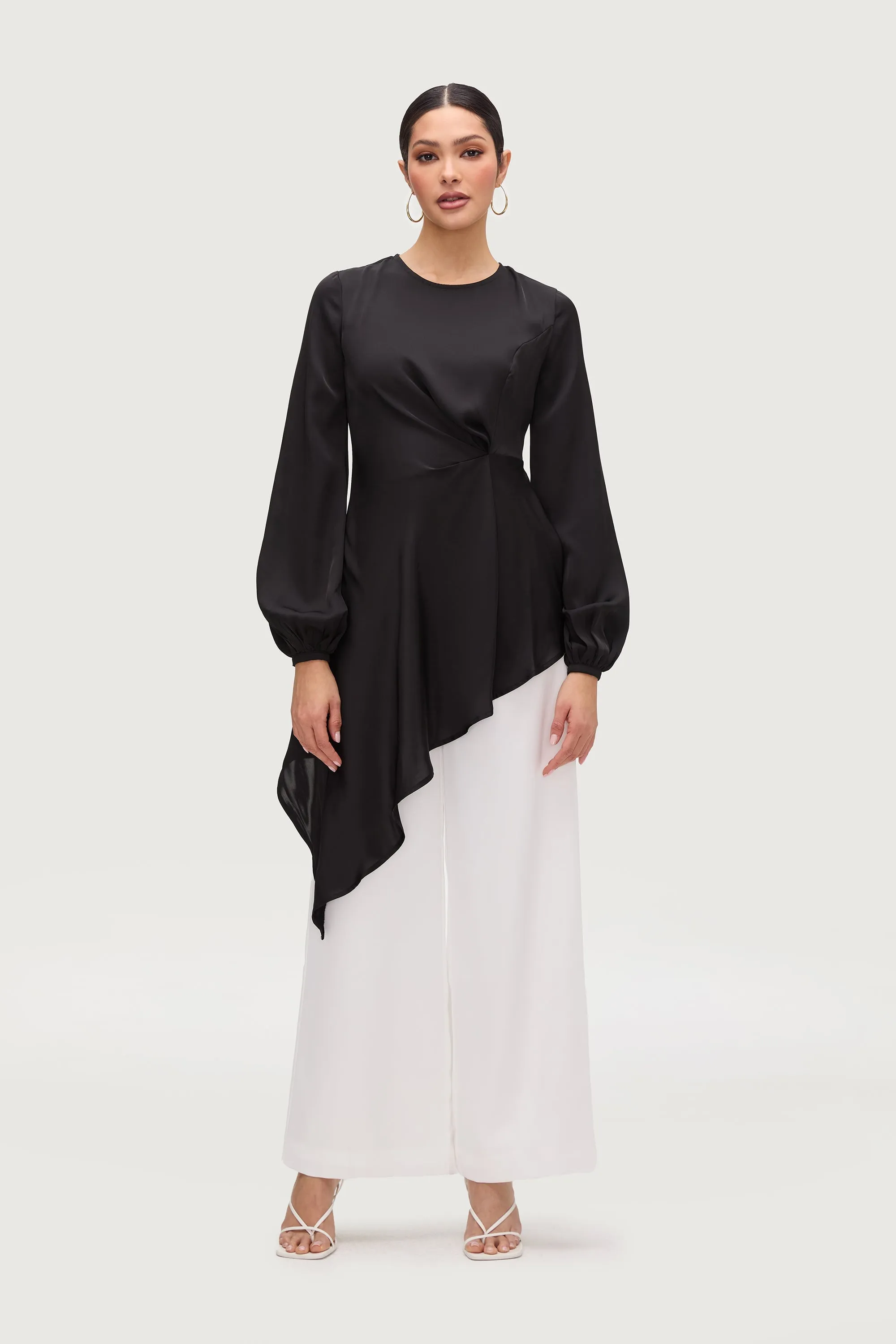 Nailah Asymmetric Drape Top - Black