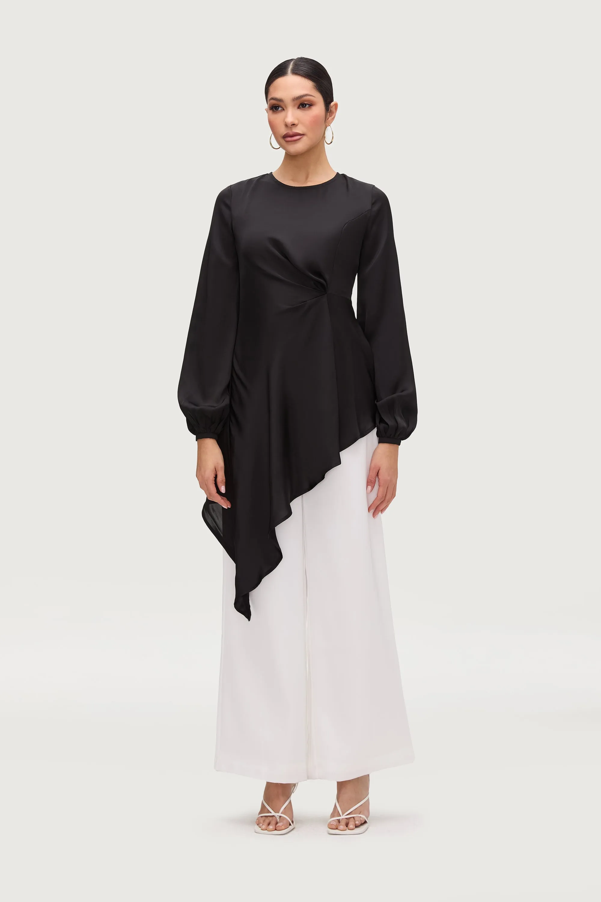 Nailah Asymmetric Drape Top - Black