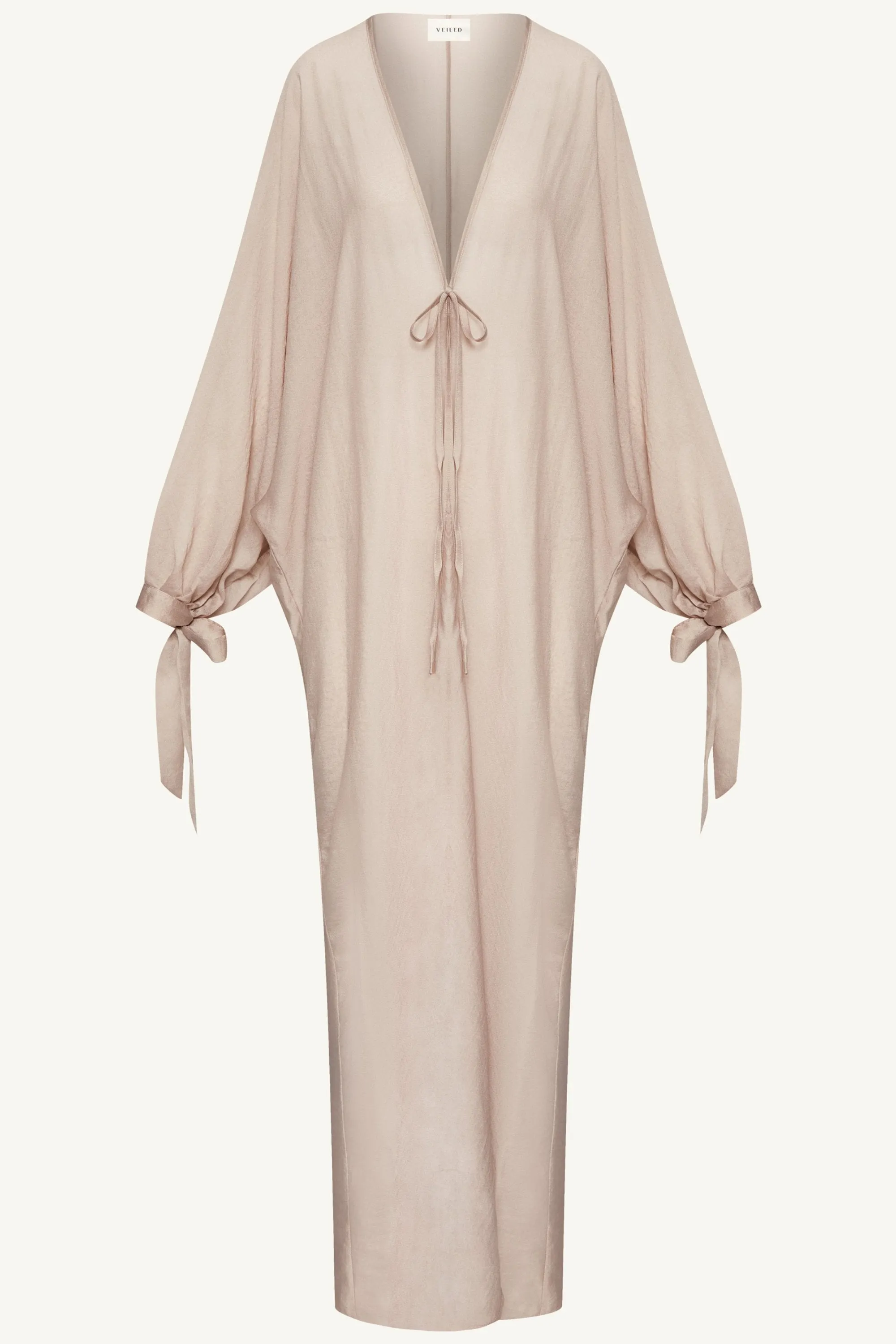 Naima Tie Front Open Abaya - Pink Pearl