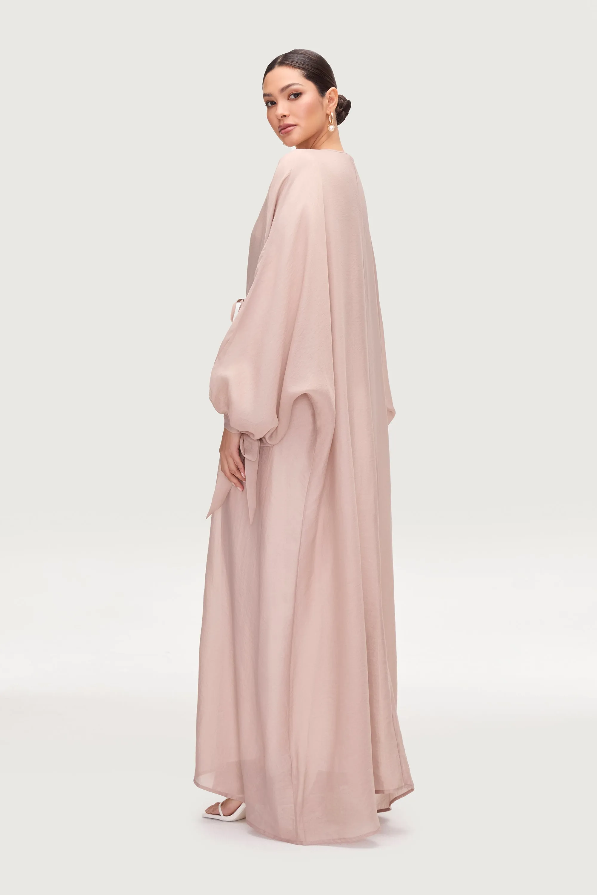 Naima Tie Front Open Abaya - Pink Pearl