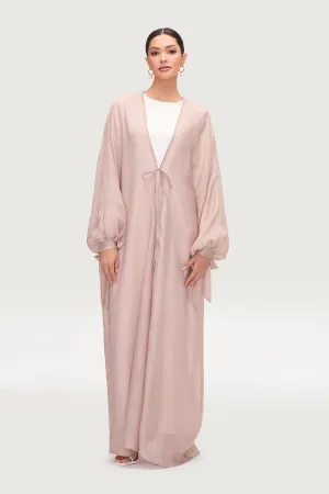 Naima Tie Front Open Abaya - Pink Pearl