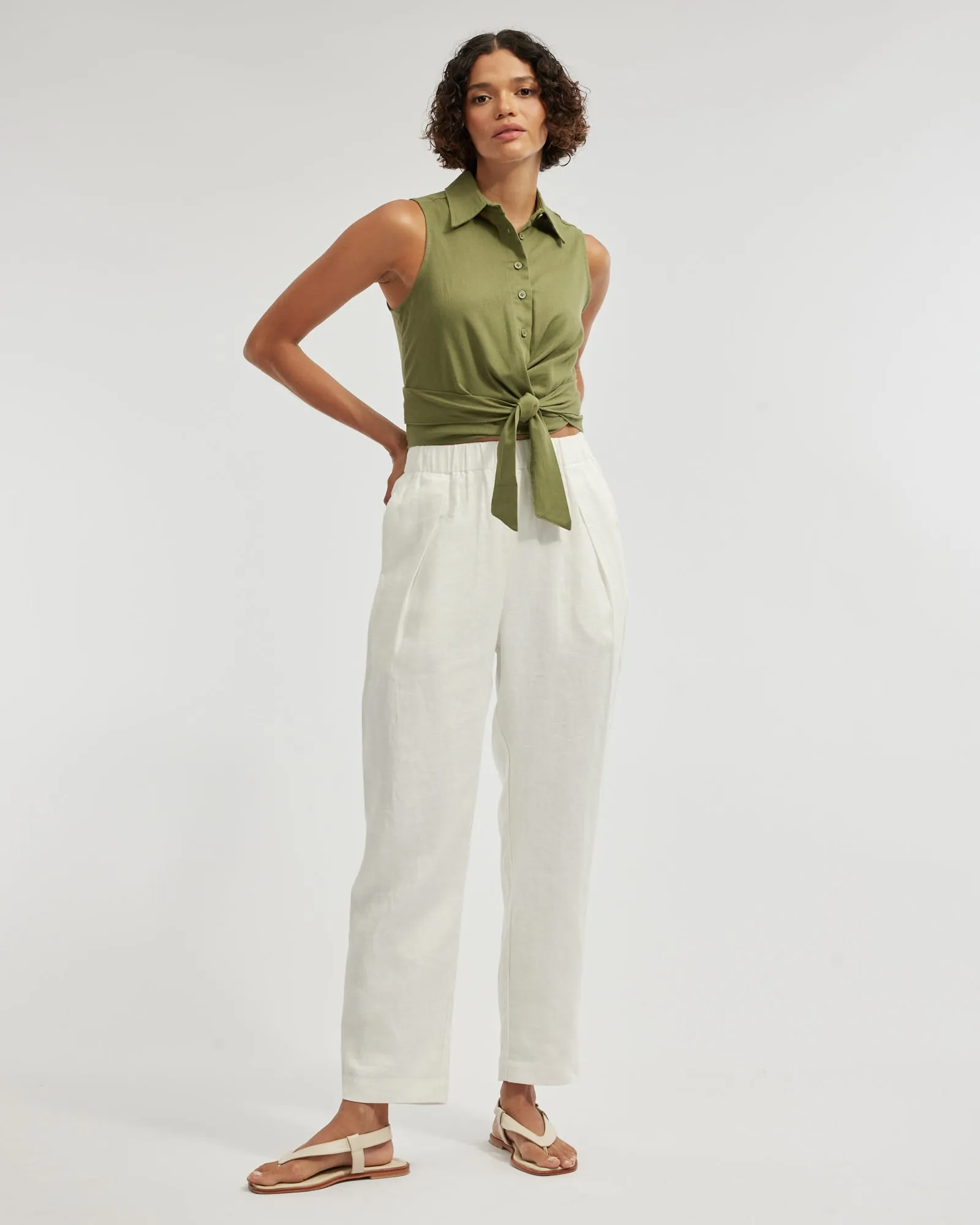 Naomi Wrap Crop Shirt - Olive