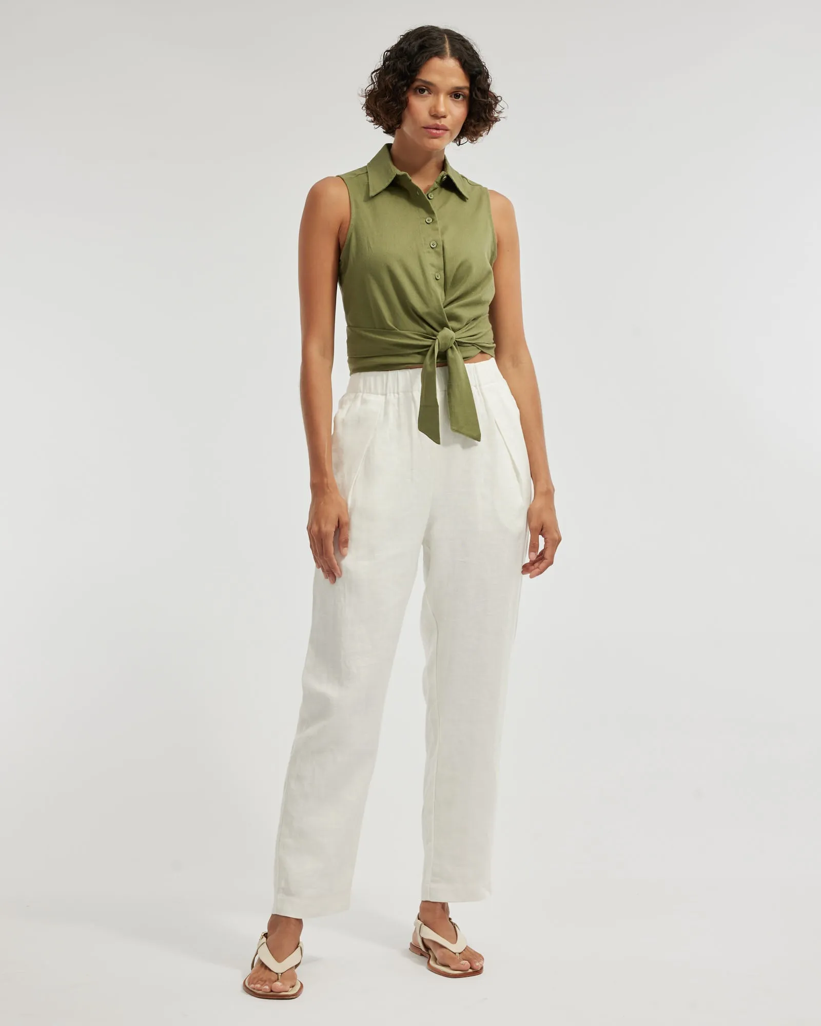 Naomi Wrap Crop Shirt - Olive