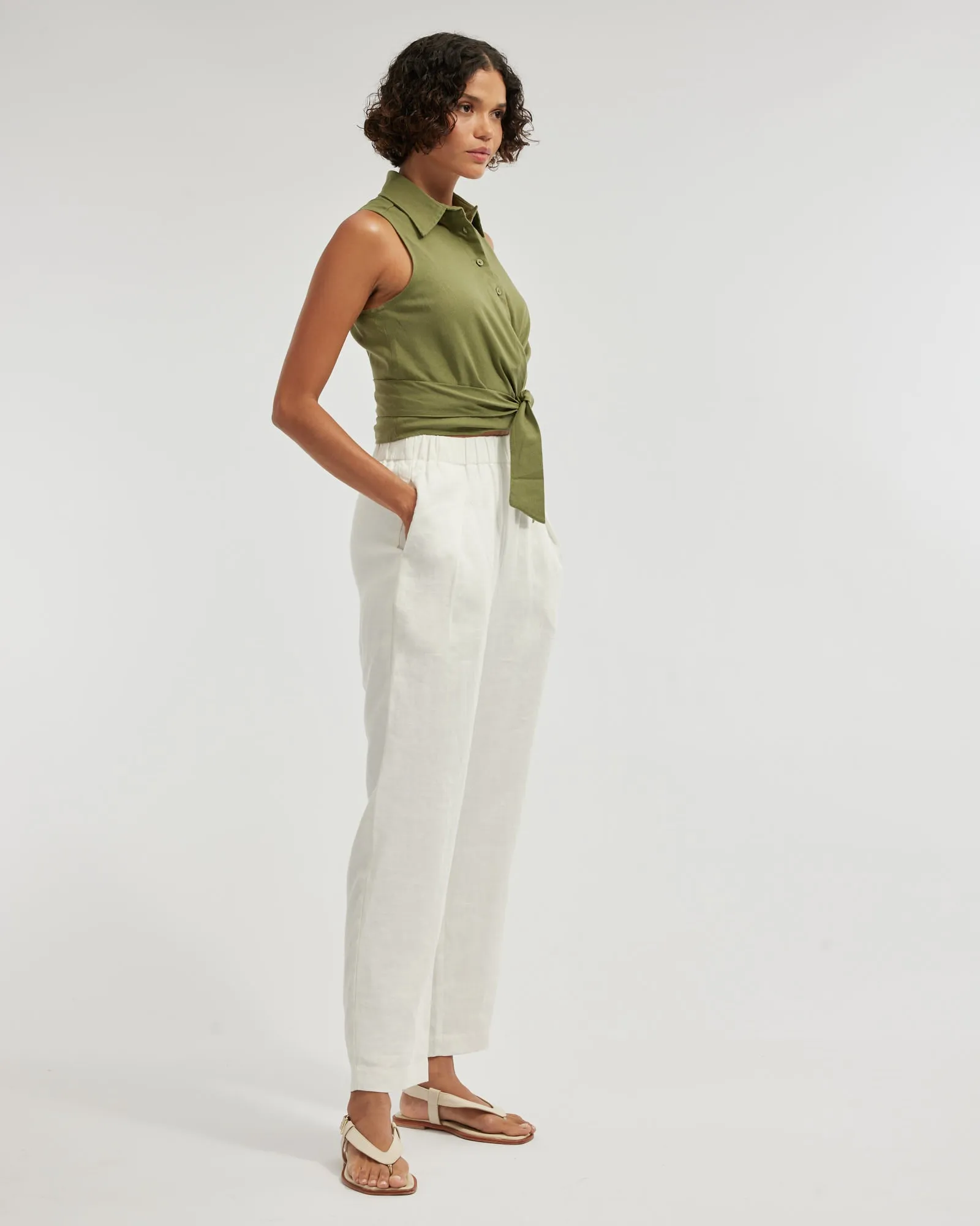 Naomi Wrap Crop Shirt - Olive