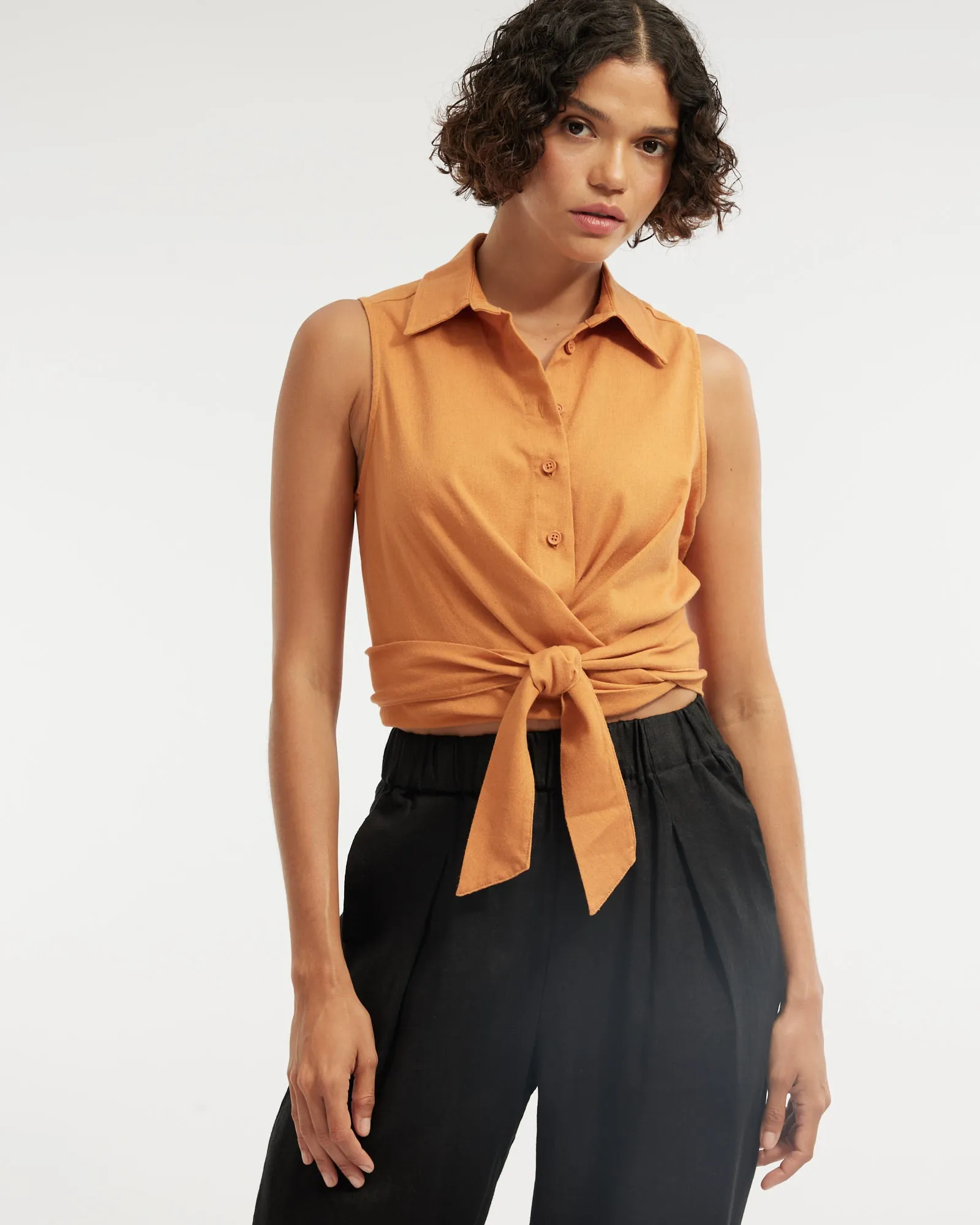 Naomi Wrap Crop Shirt - Rust