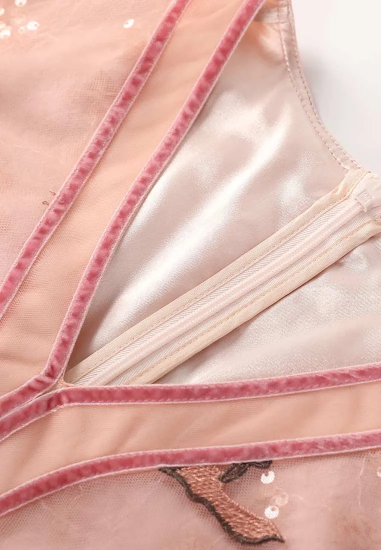 Nature V-neck Pink Organza Short Sleeve Dress