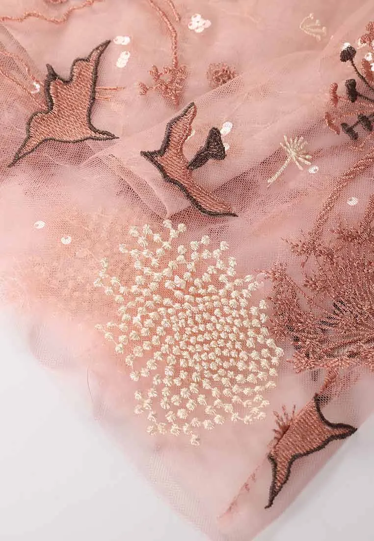 Nature V-neck Pink Organza Short Sleeve Dress