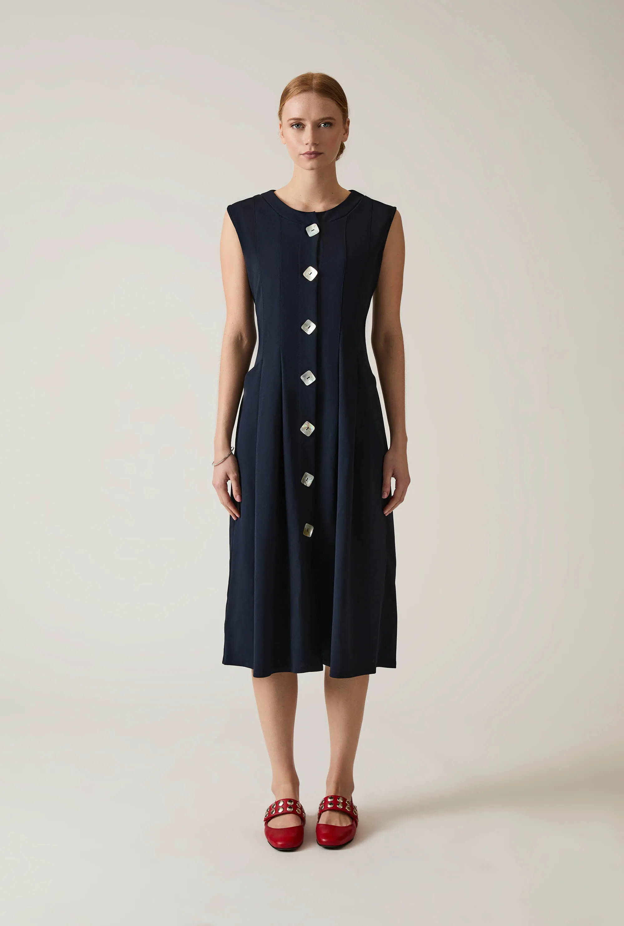 Navy Pocket Midi Dress