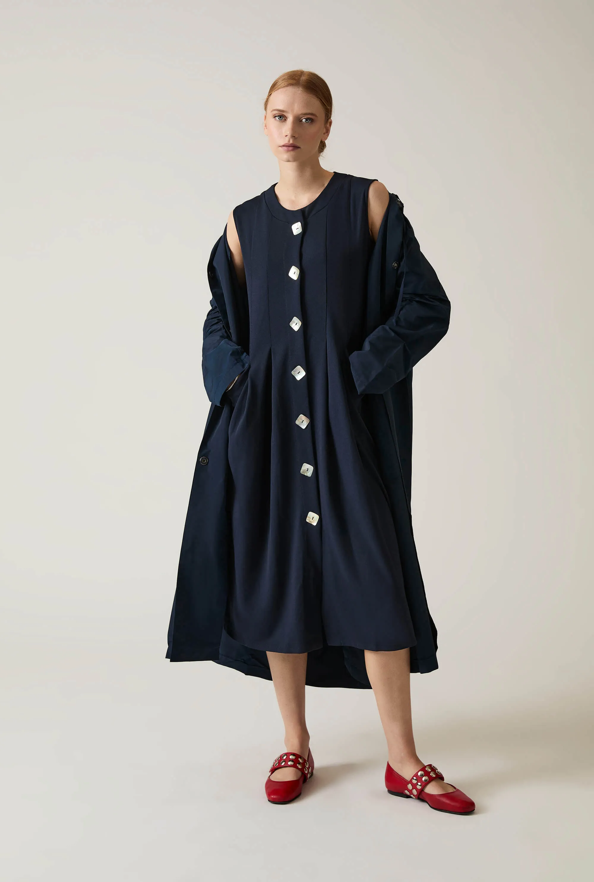 Navy Pocket Midi Dress