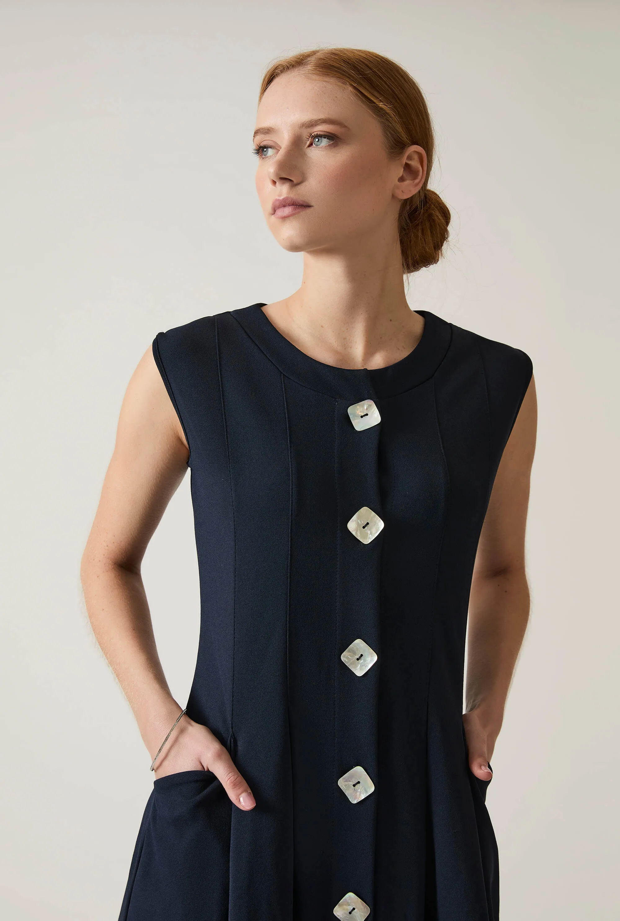 Navy Pocket Midi Dress