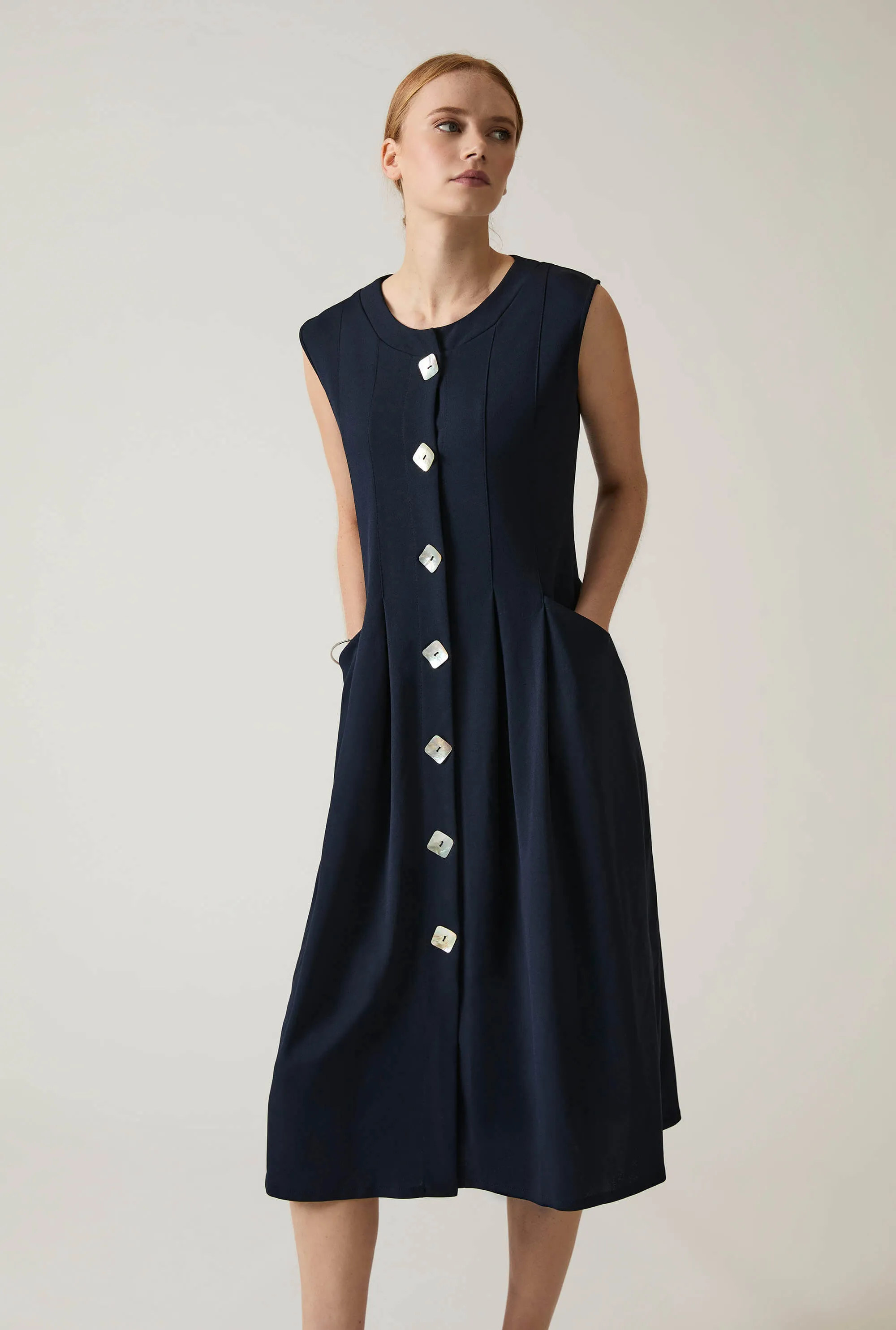 Navy Pocket Midi Dress