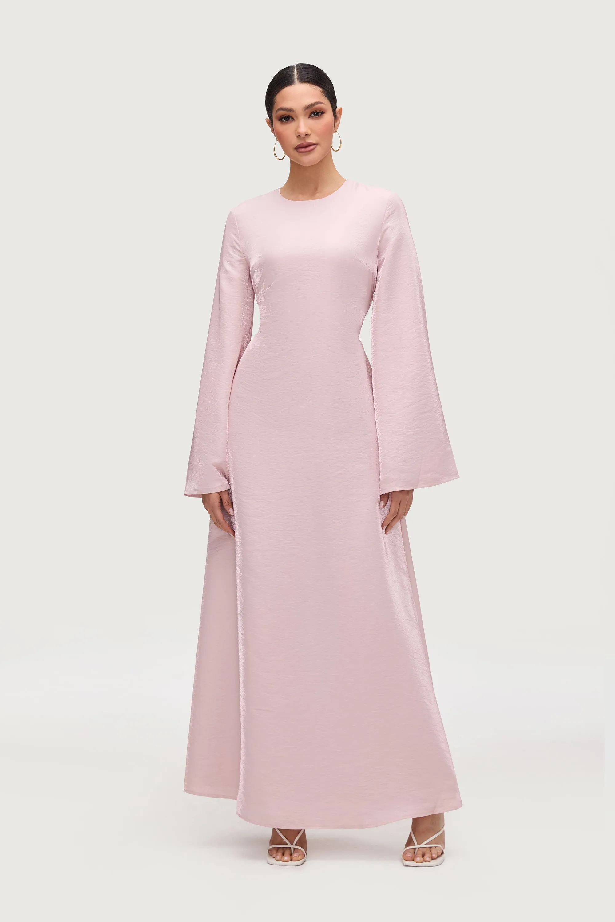 Nourhan Lace Up Back Maxi Dress - Pastel Pink