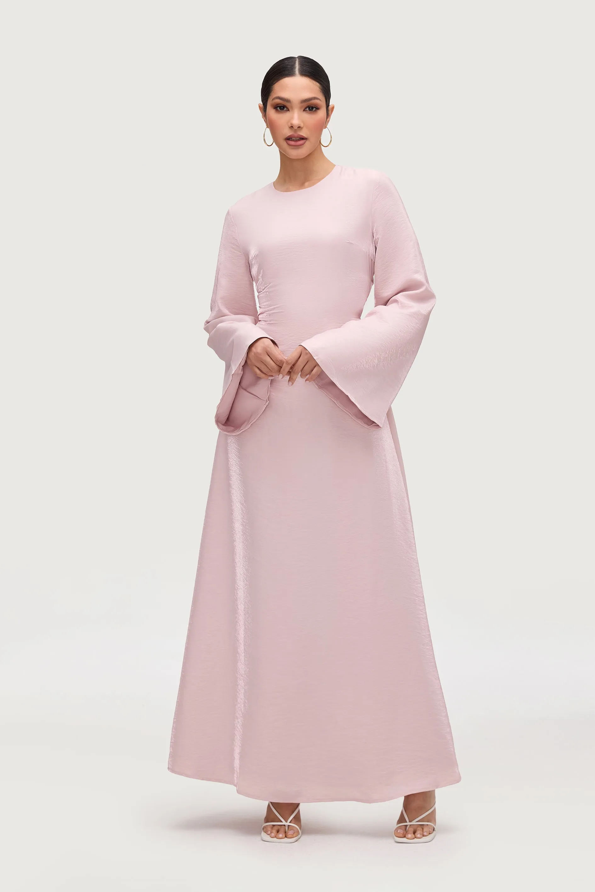 Nourhan Lace Up Back Maxi Dress - Pastel Pink