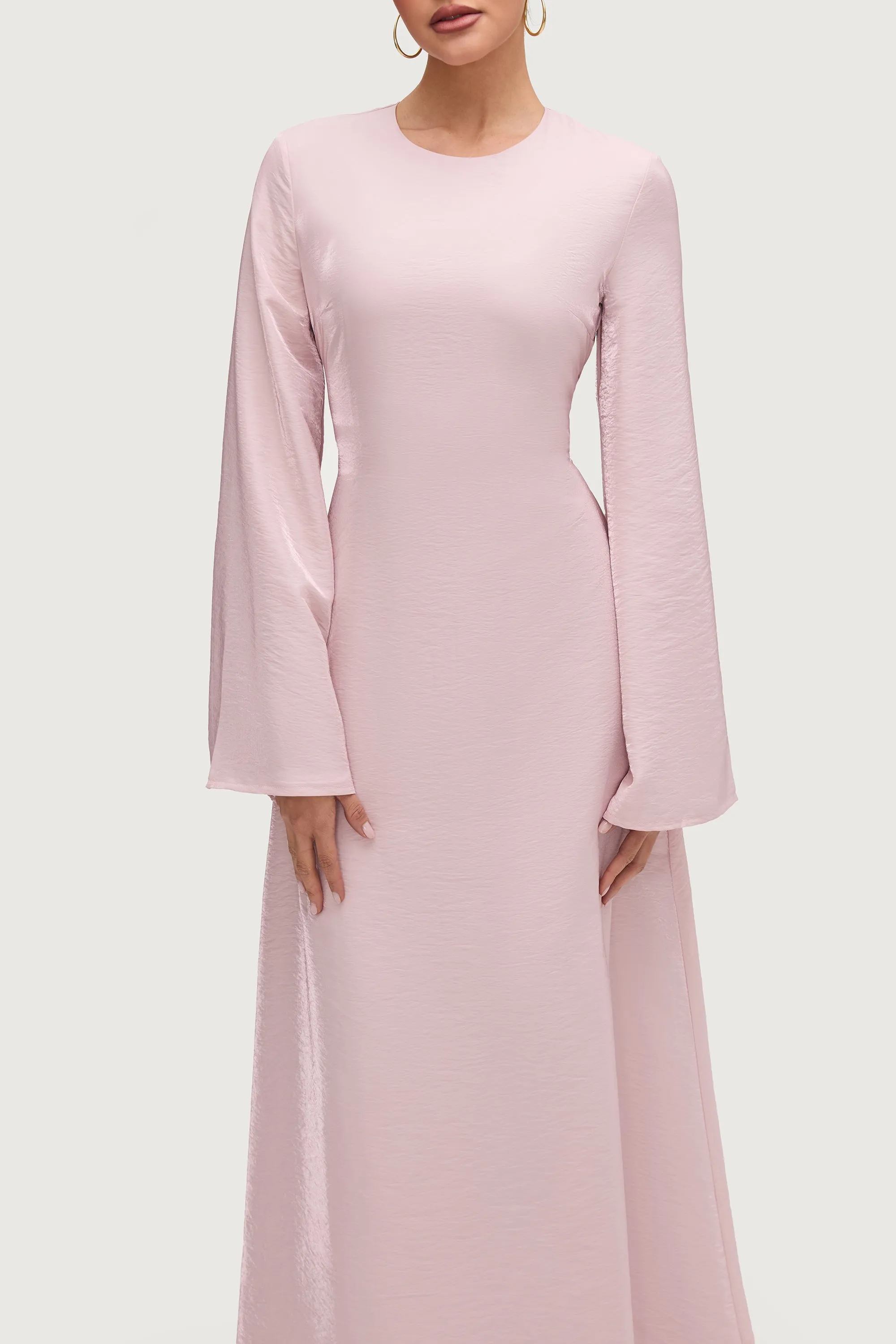 Nourhan Lace Up Back Maxi Dress - Pastel Pink