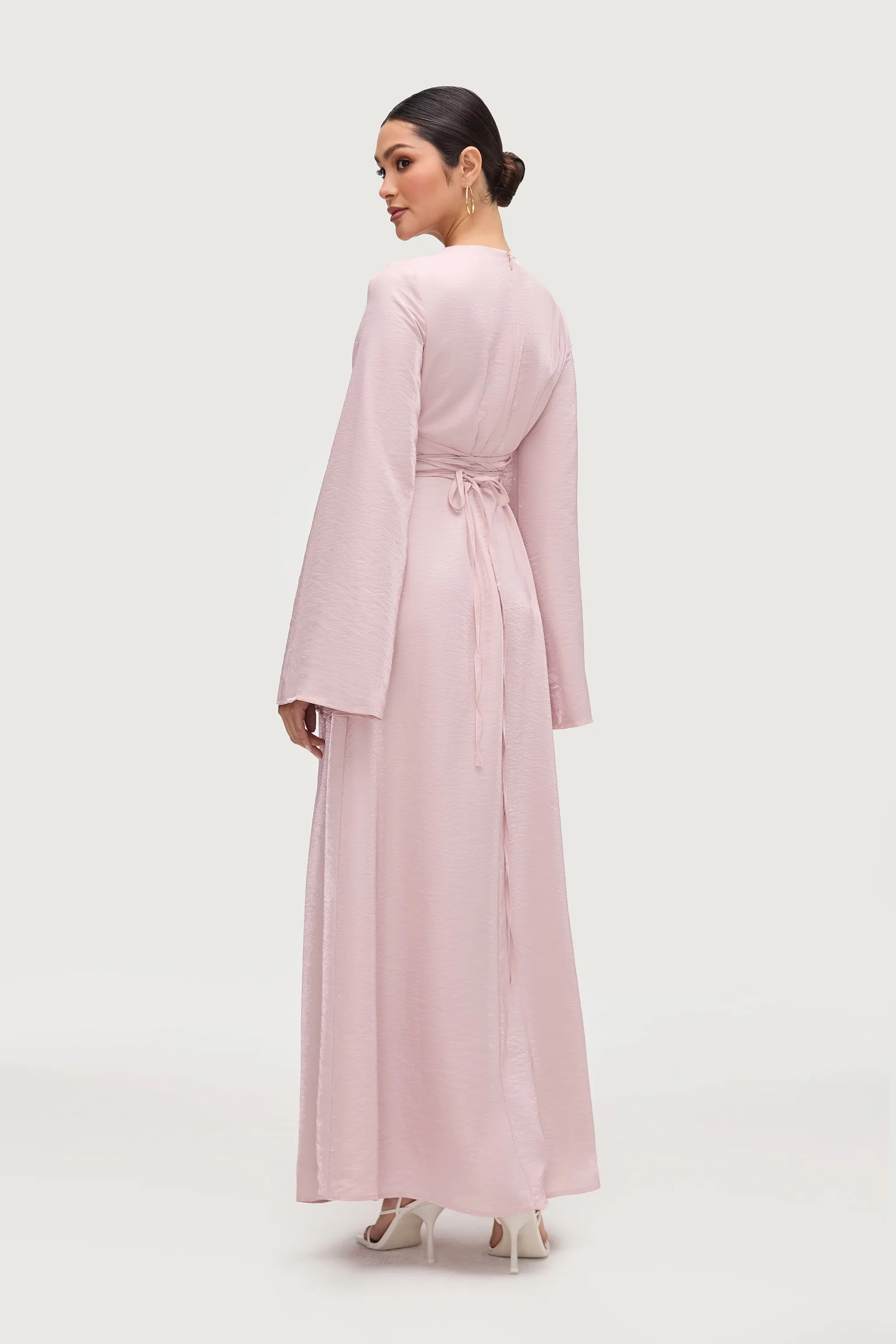 Nourhan Lace Up Back Maxi Dress - Pastel Pink
