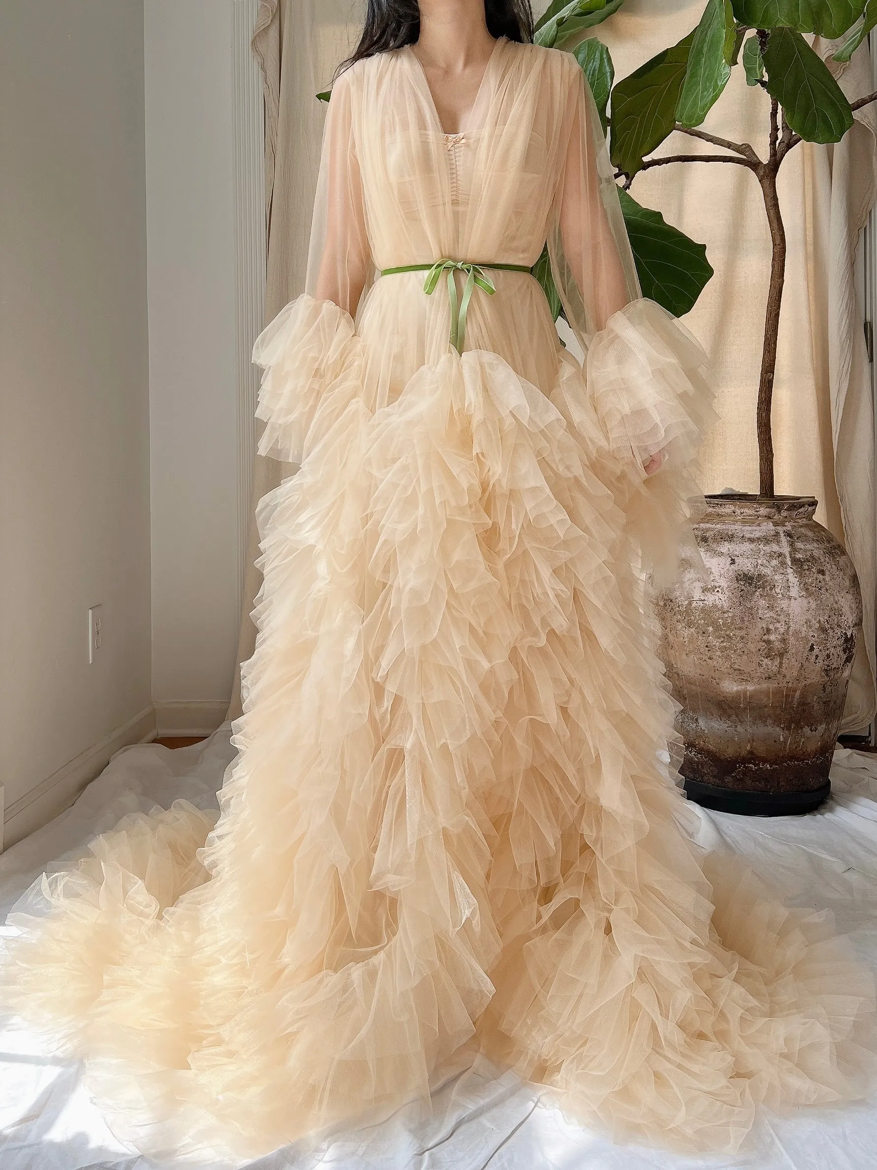 Nude Tulle Robe Dressing Robe - OSFM