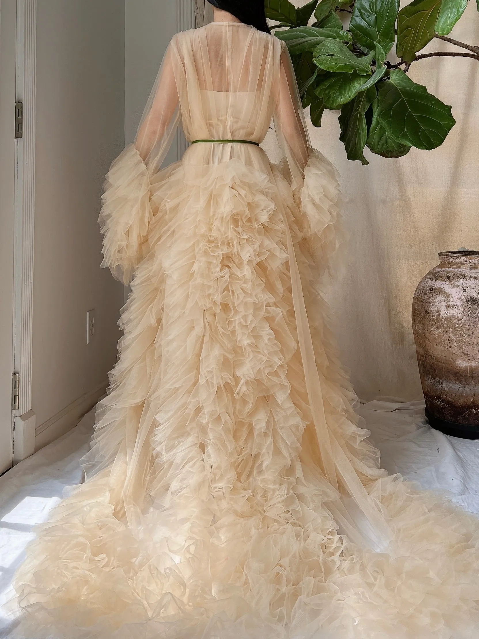 Nude Tulle Robe Dressing Robe - OSFM