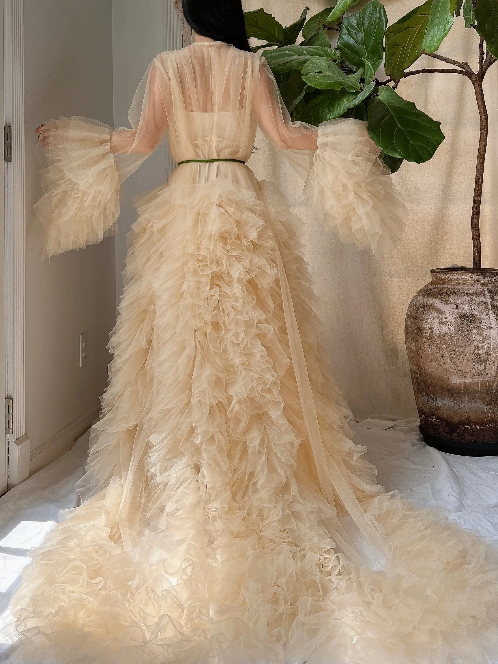 Nude Tulle Robe Dressing Robe - OSFM