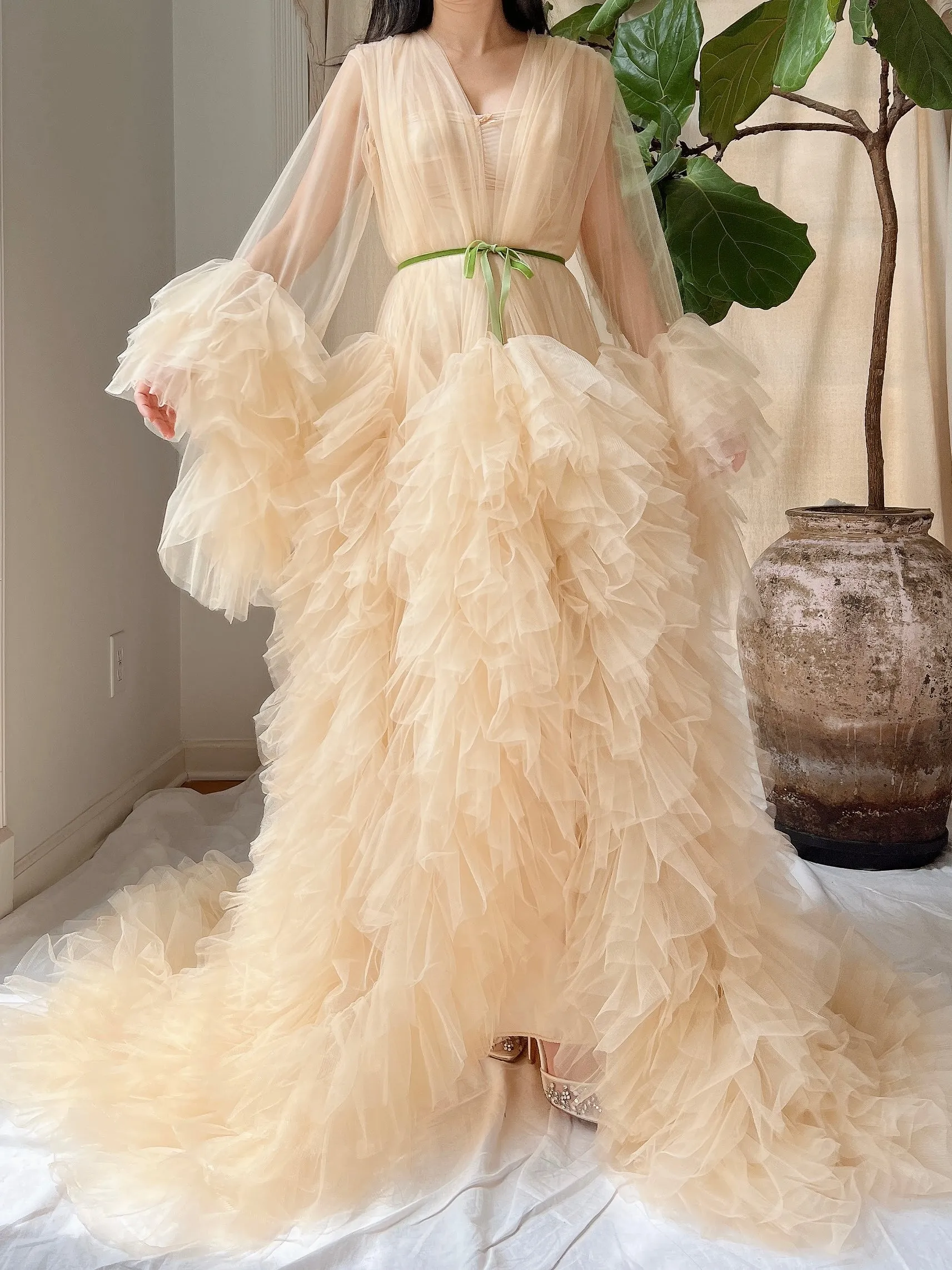 Nude Tulle Robe Dressing Robe - OSFM