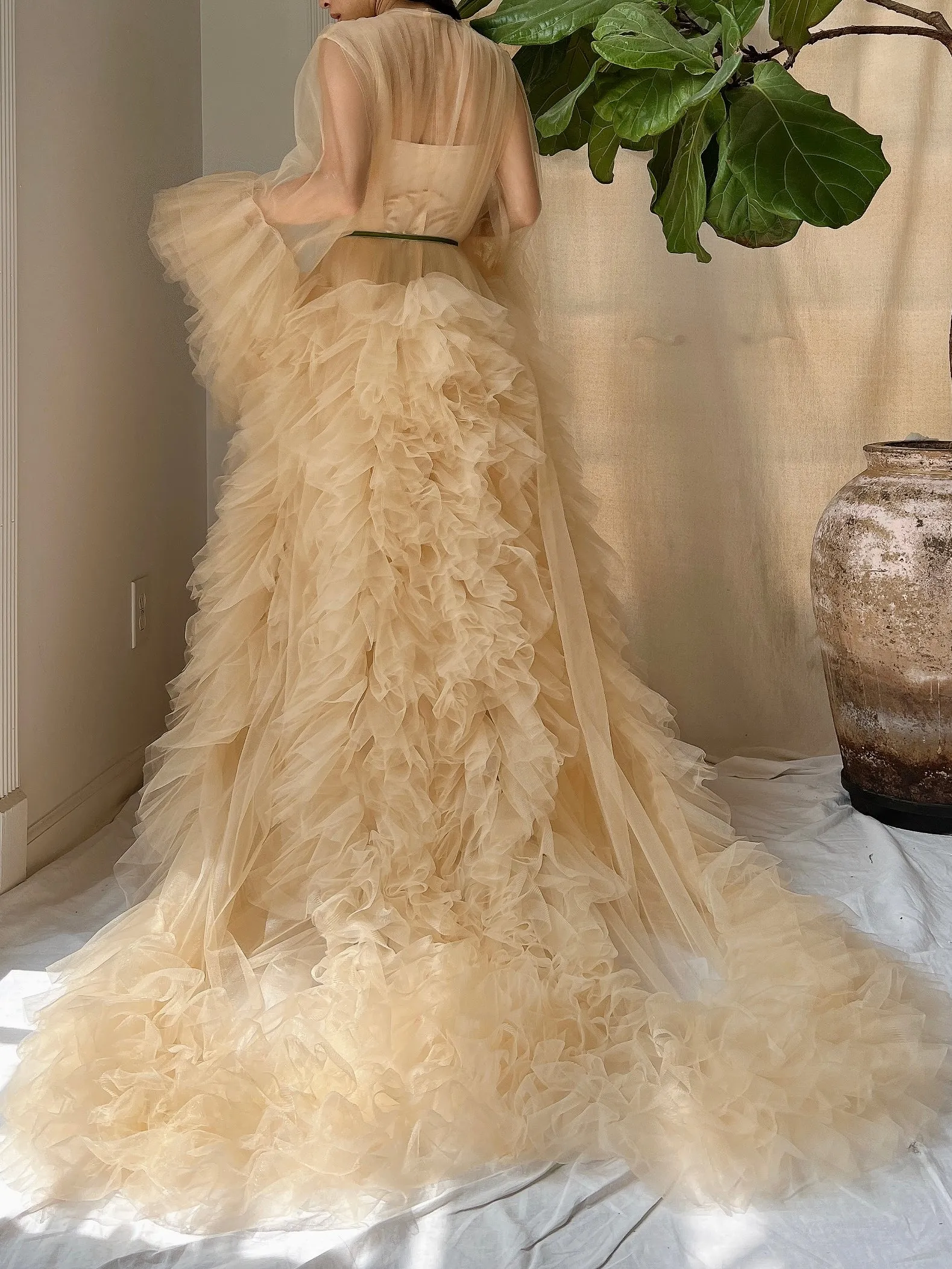 Nude Tulle Robe Dressing Robe - OSFM