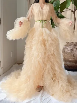 Nude Tulle Robe Dressing Robe - OSFM