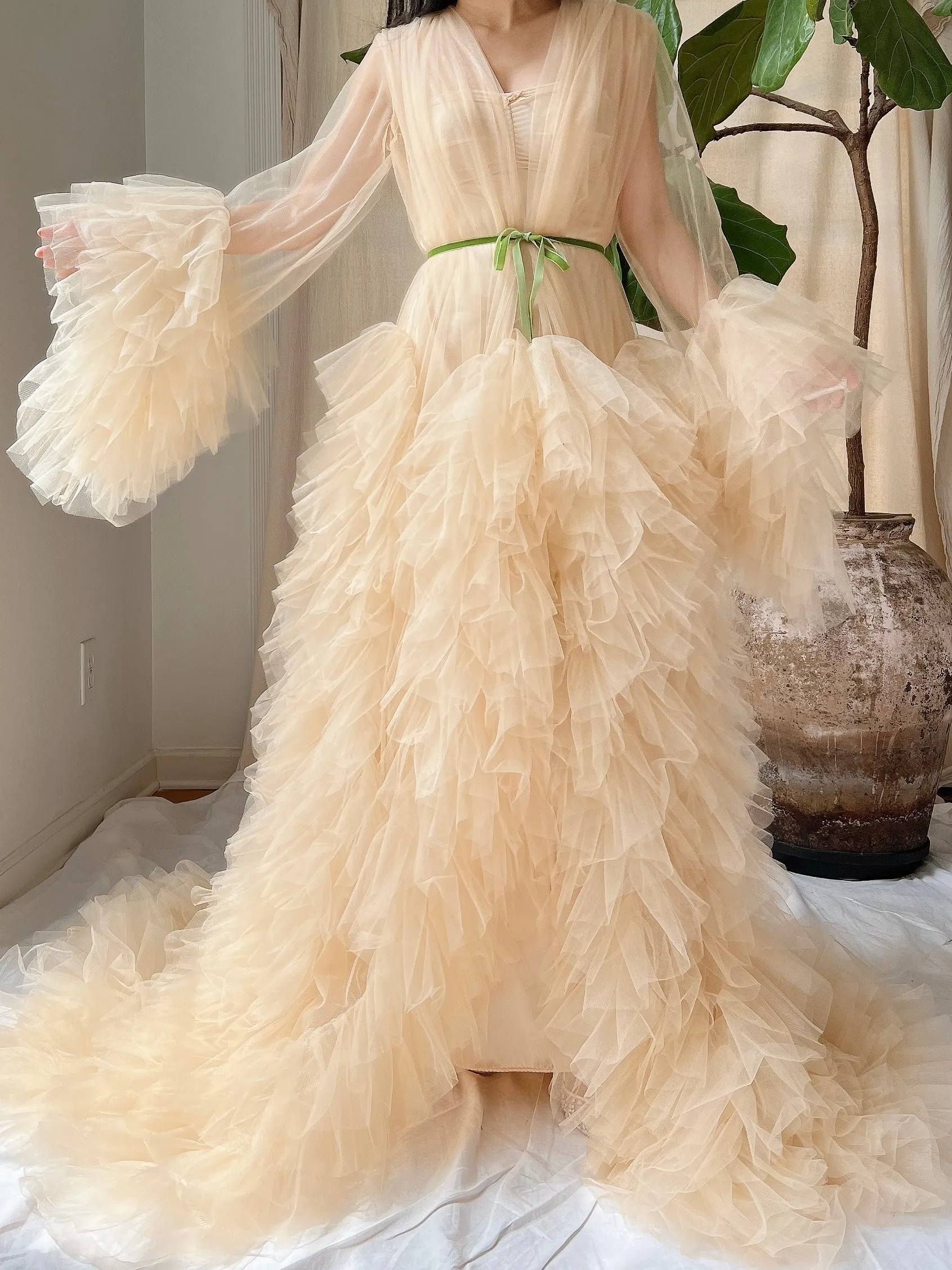 Nude Tulle Robe Dressing Robe - OSFM