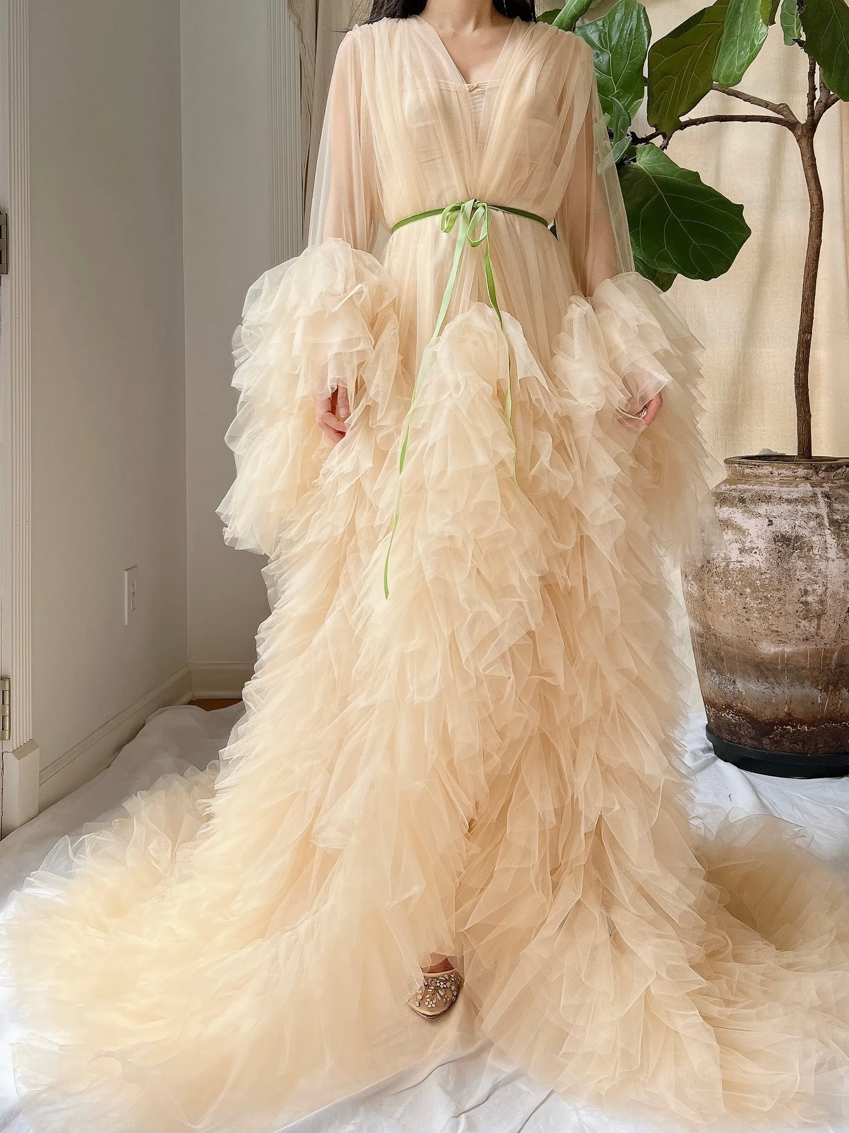 Nude Tulle Robe Dressing Robe - OSFM