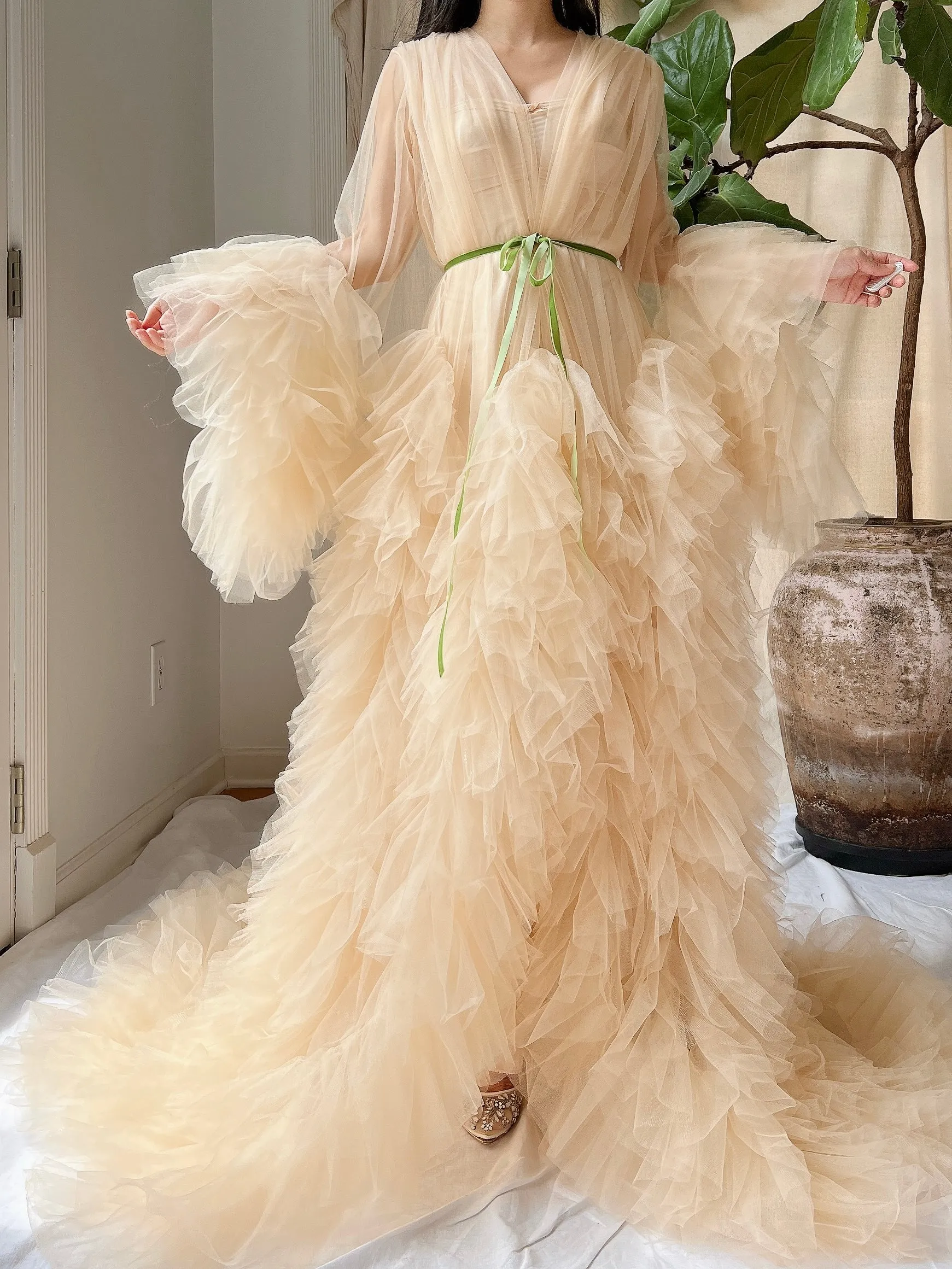 Nude Tulle Robe Dressing Robe - OSFM