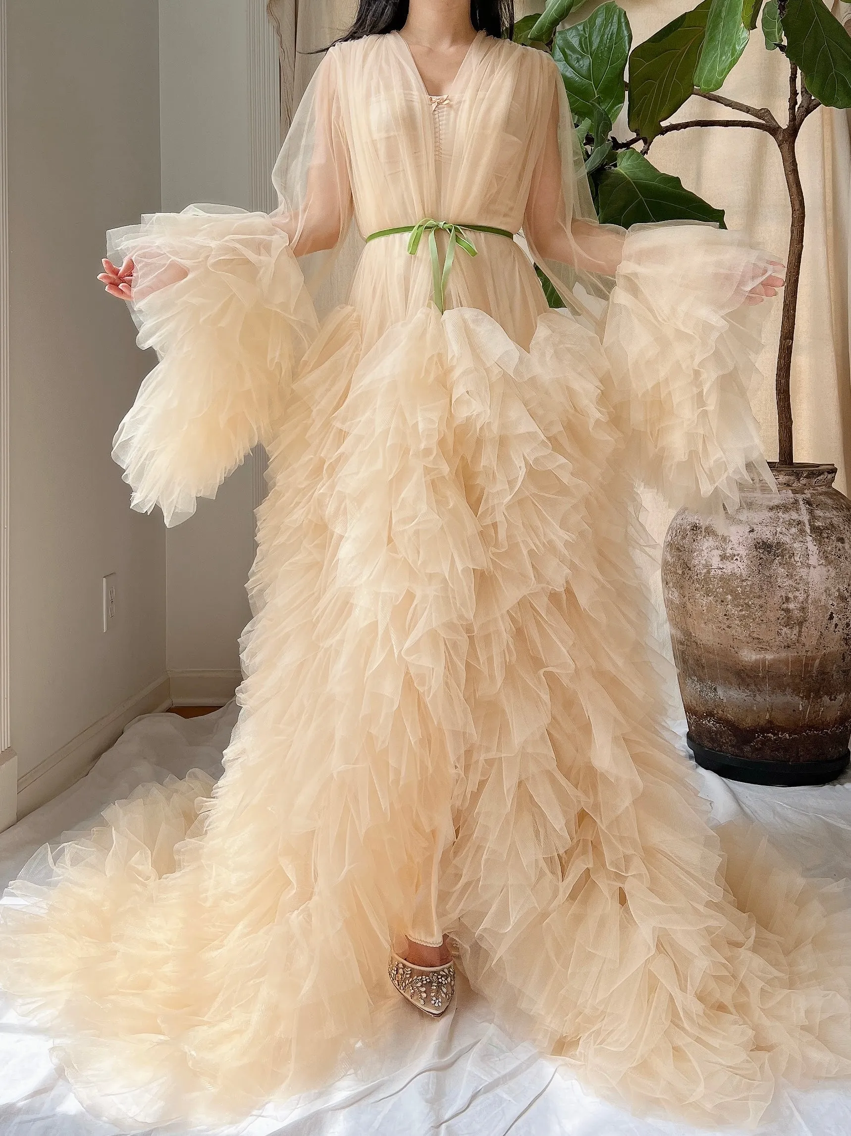 Nude Tulle Robe Dressing Robe - OSFM