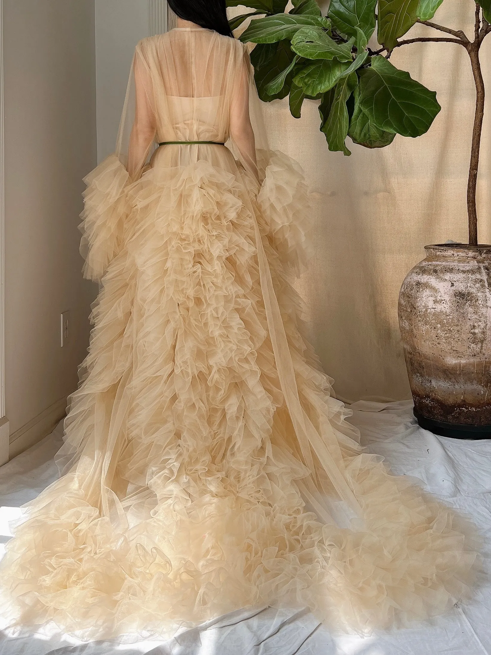 Nude Tulle Robe Dressing Robe - OSFM