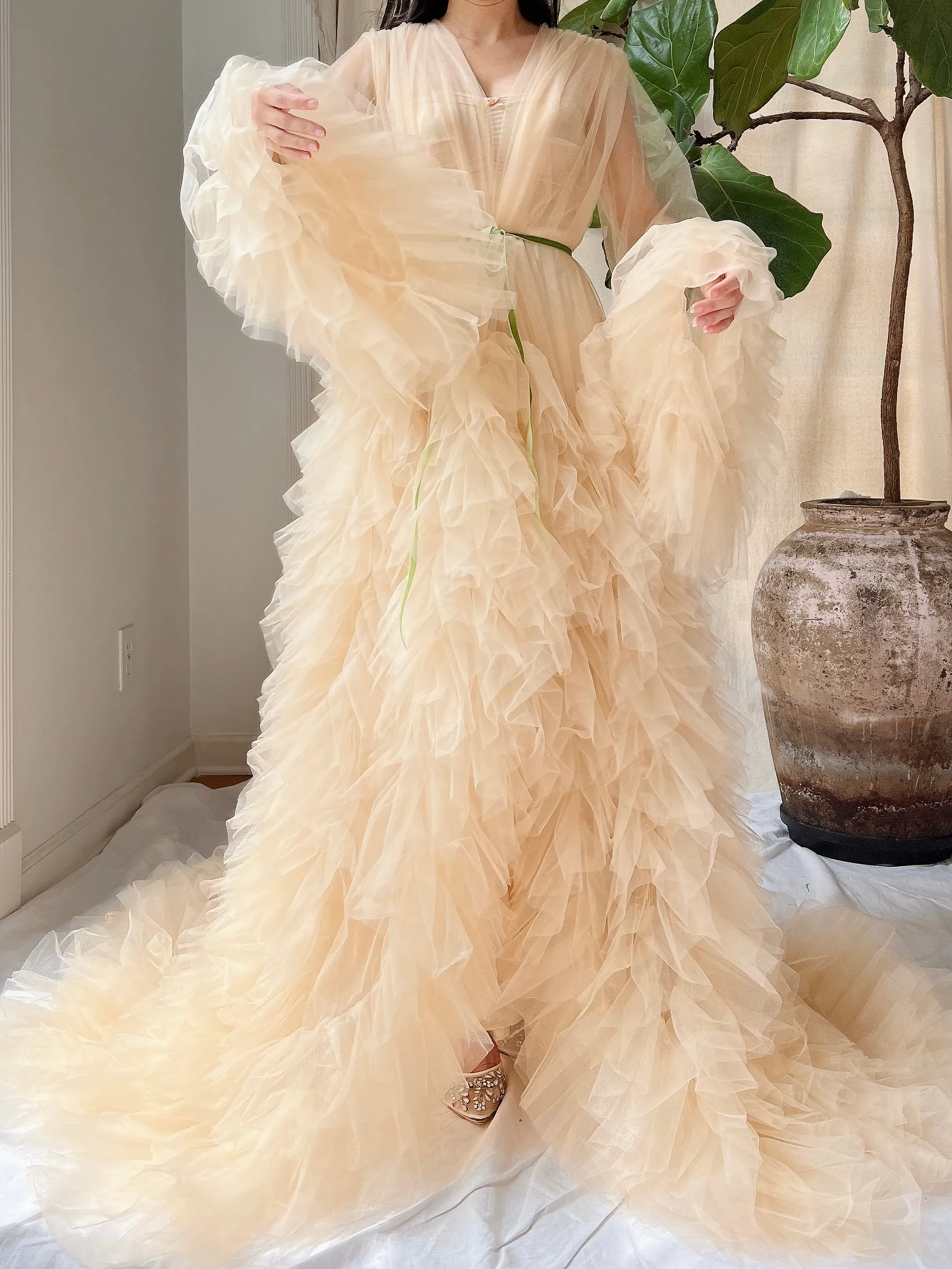 Nude Tulle Robe Dressing Robe - OSFM