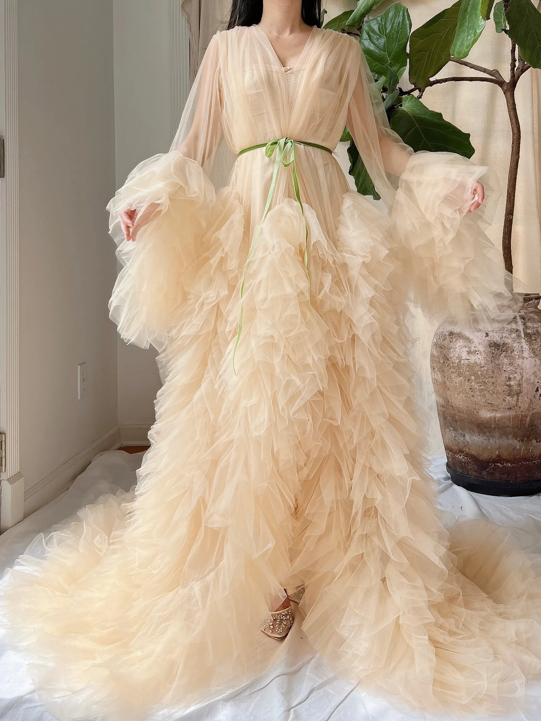 Nude Tulle Robe Dressing Robe - OSFM