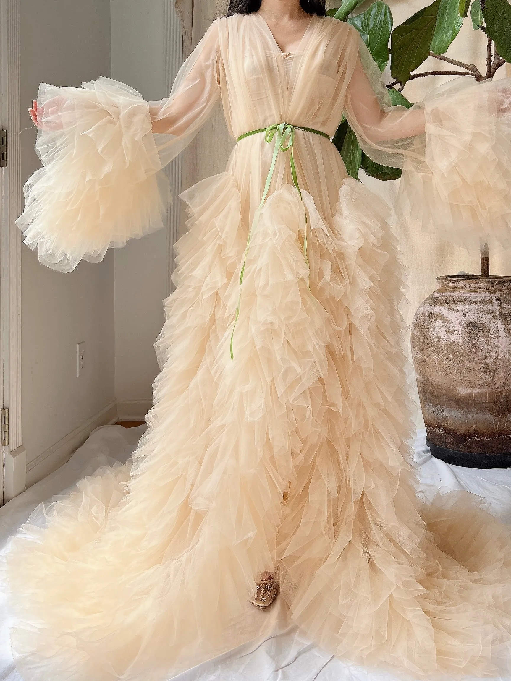 Nude Tulle Robe Dressing Robe - OSFM