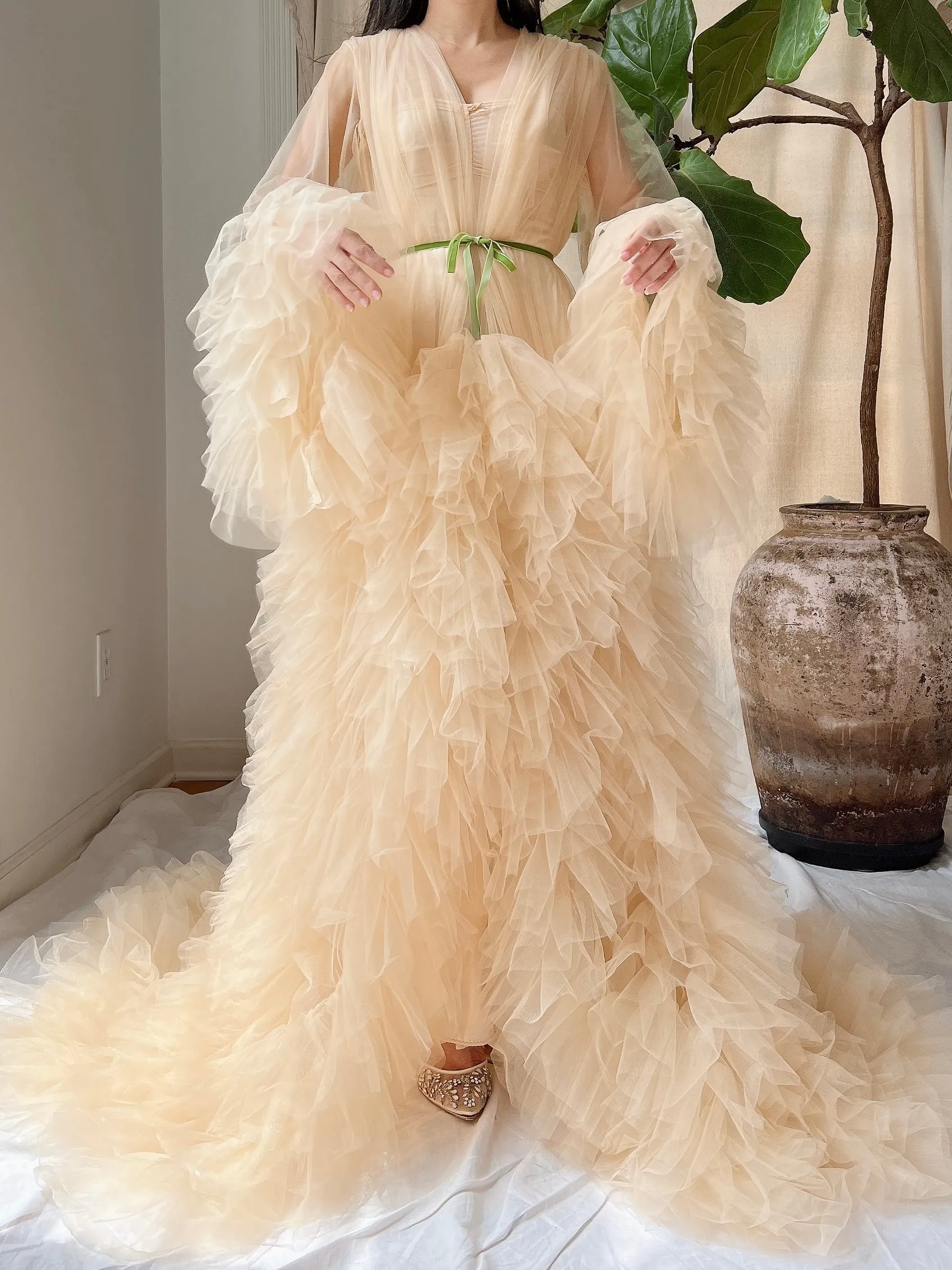 Nude Tulle Robe Dressing Robe - OSFM