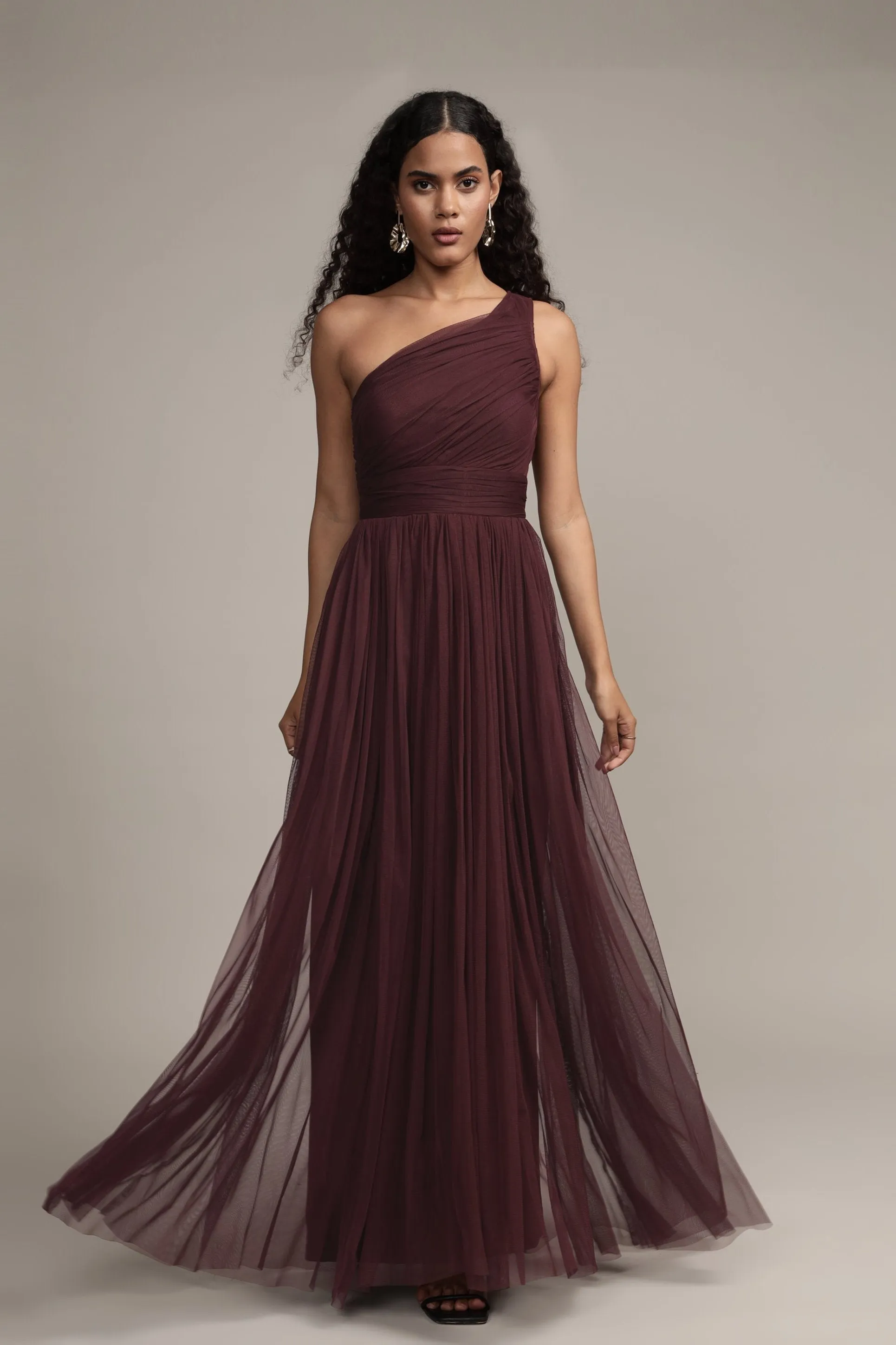 One Shoulder Maxi Dress in Plum
