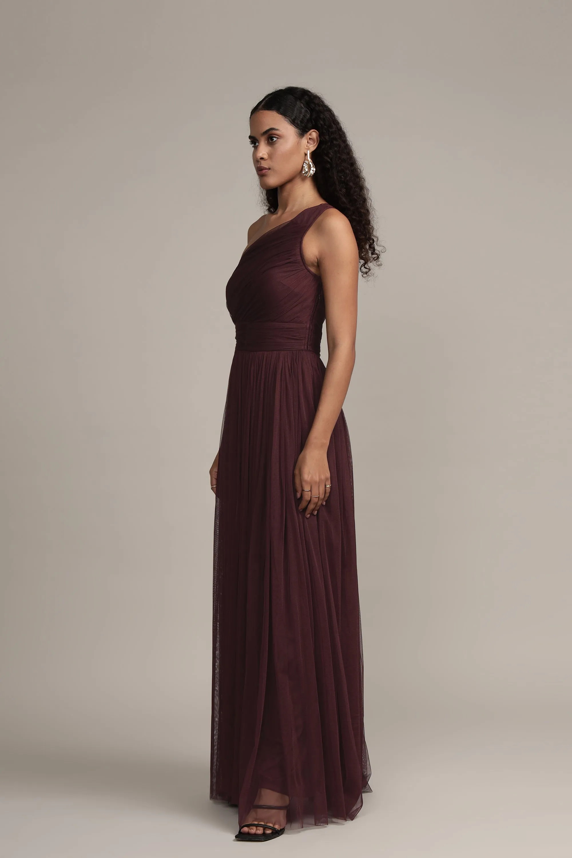 One Shoulder Maxi Dress in Plum
