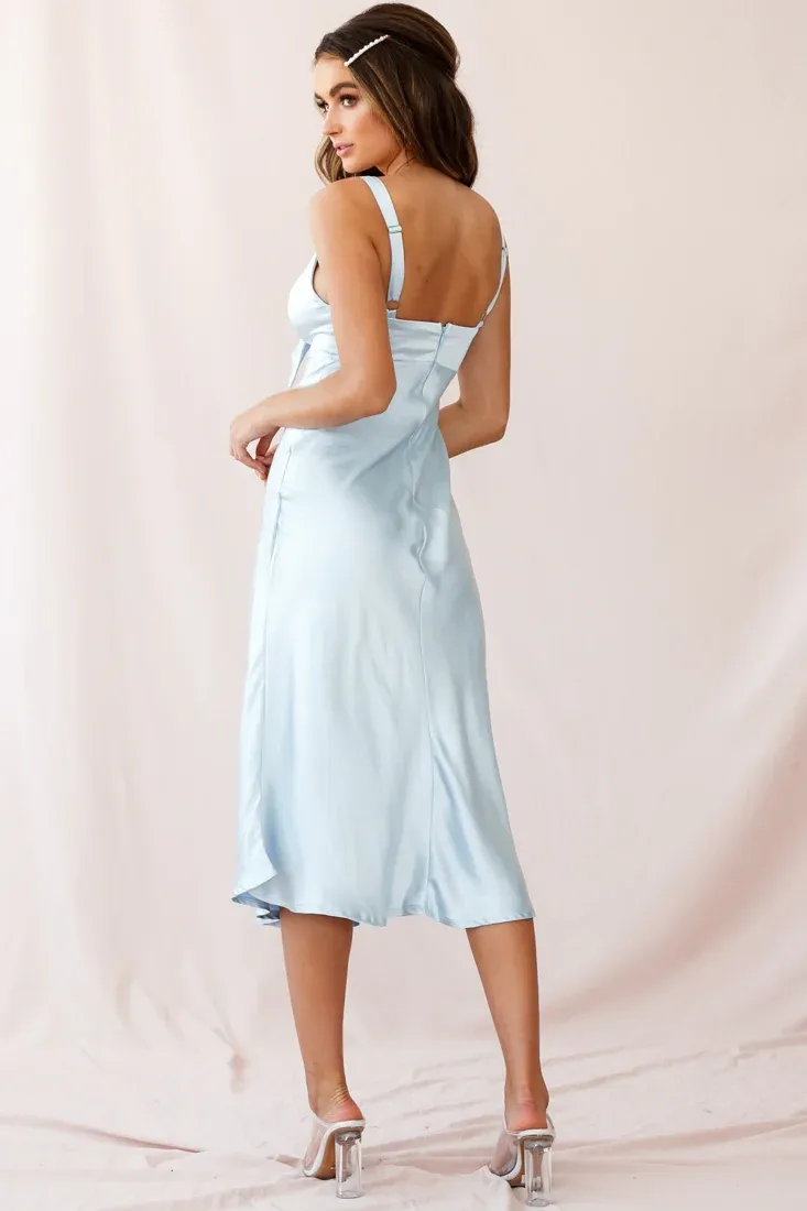 Perfect Day Satin Midi Dress Steel Blue