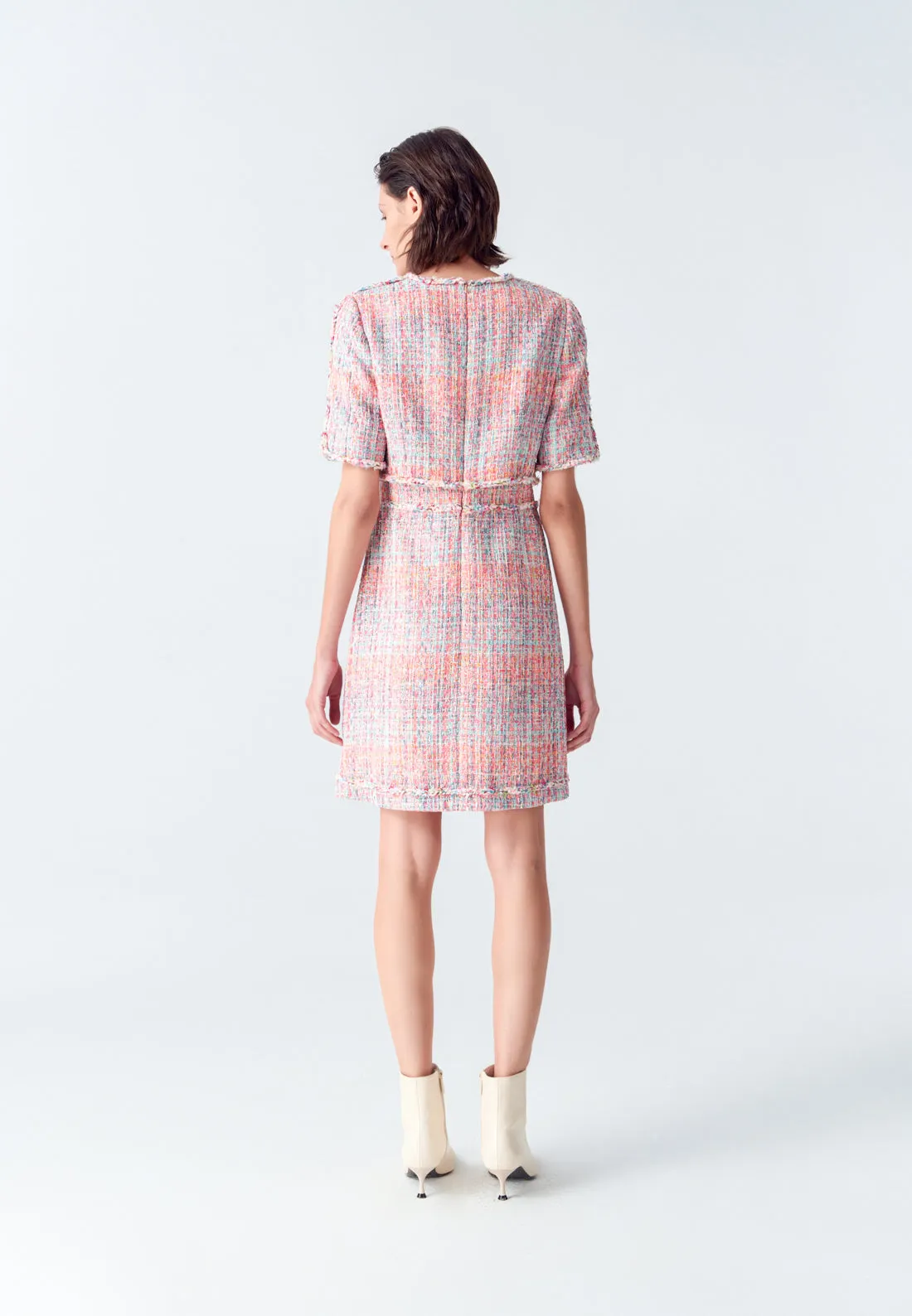 Pink Tweed Dress with Buttons