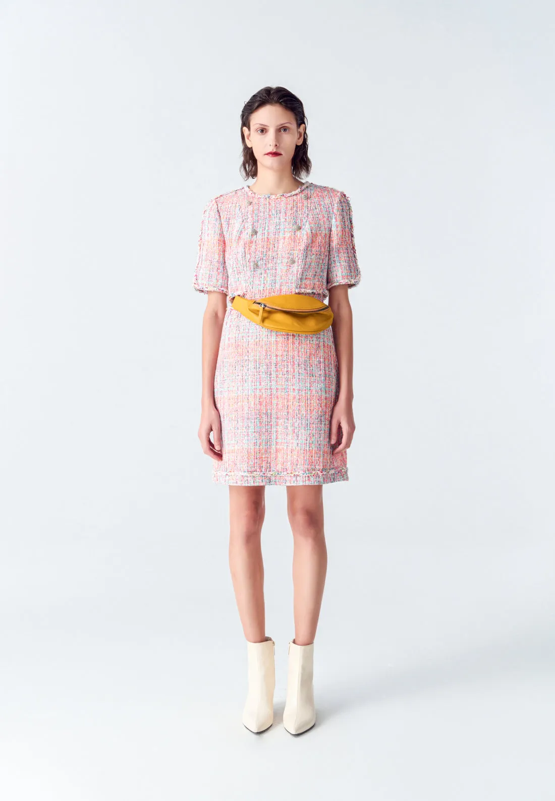 Pink Tweed Dress with Buttons