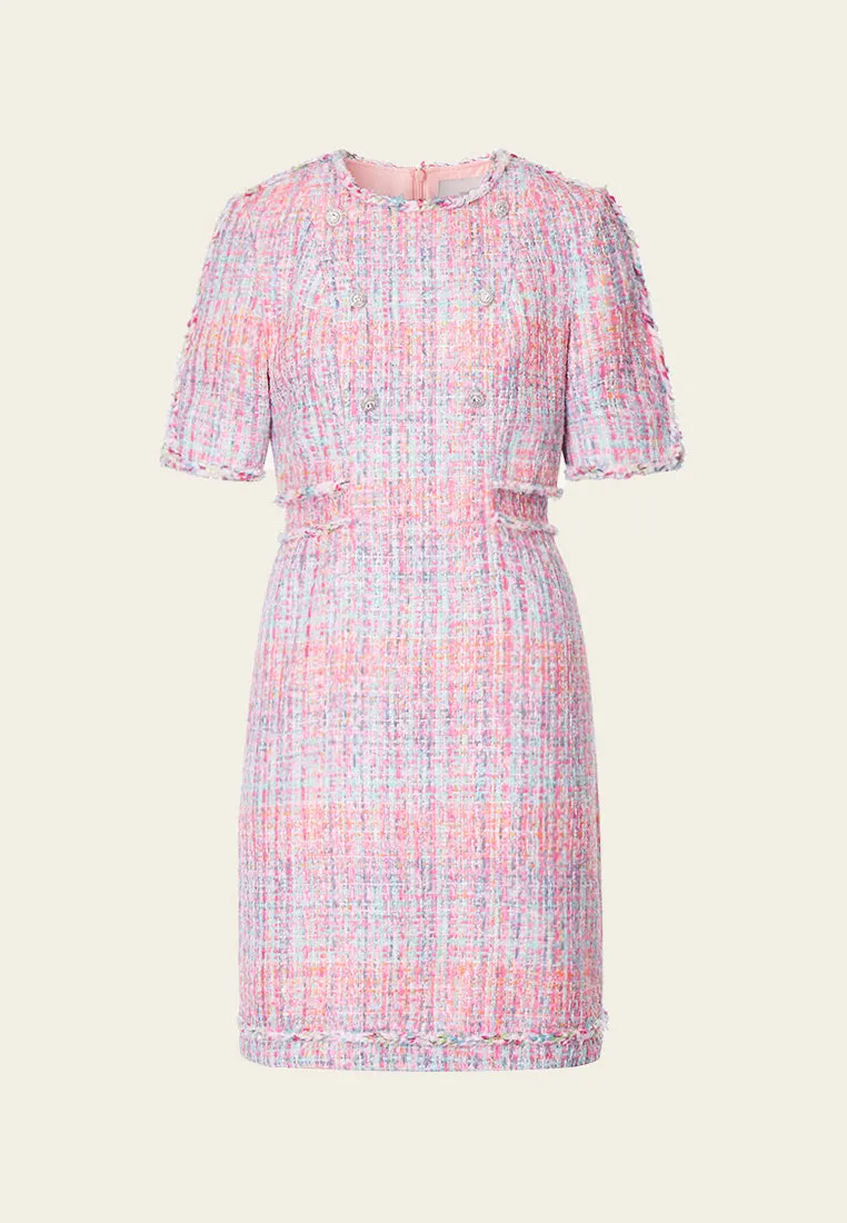 Pink Tweed Dress with Buttons
