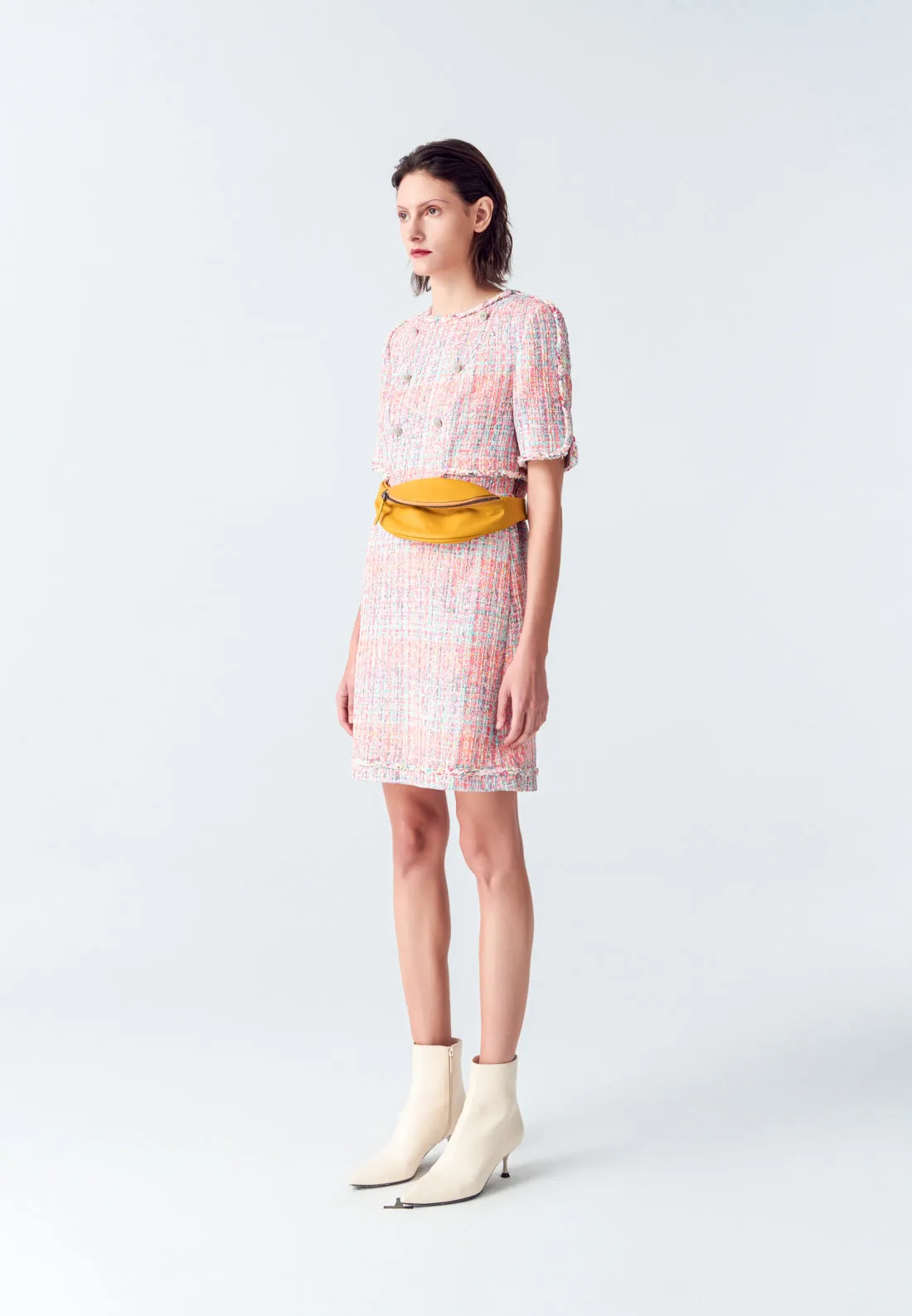 Pink Tweed Dress with Buttons