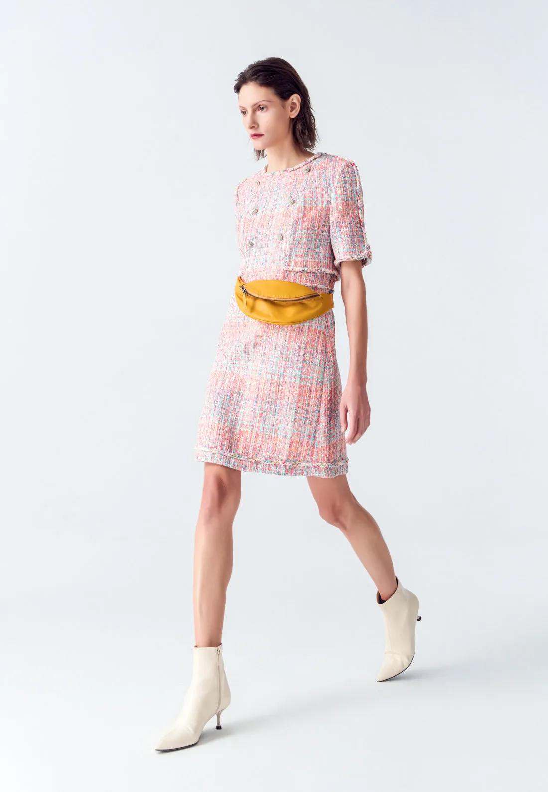 Pink Tweed Dress with Buttons